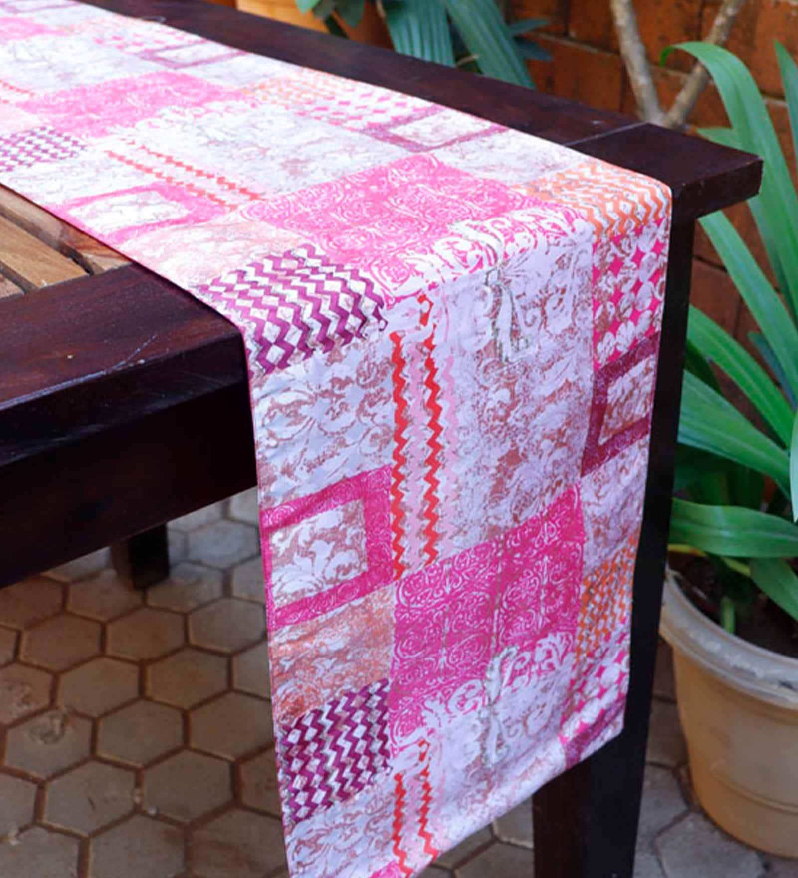 Boho (12x84) Pink & White Polyester Table Runner