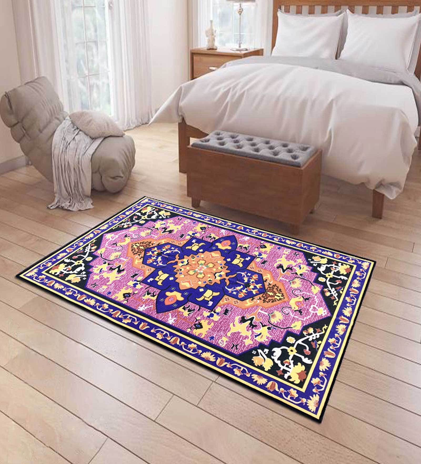 Pink Polyester Vintage 5 x 7 Feet Machine Made Carpet