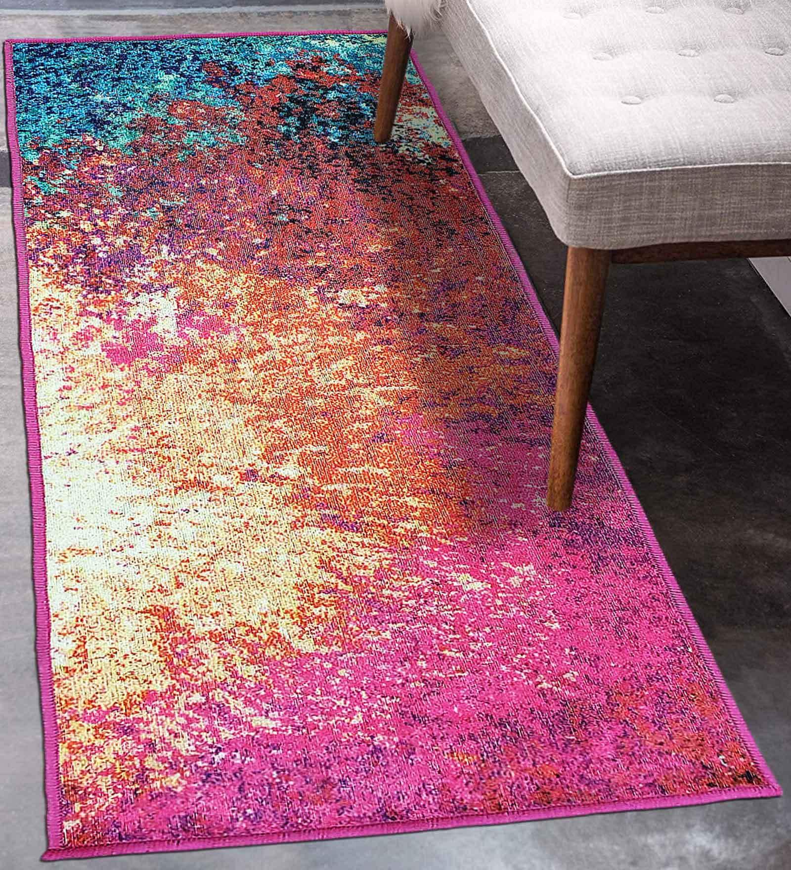 Pink Polyester 24 x 60 Inches Machine Made Floor Runner