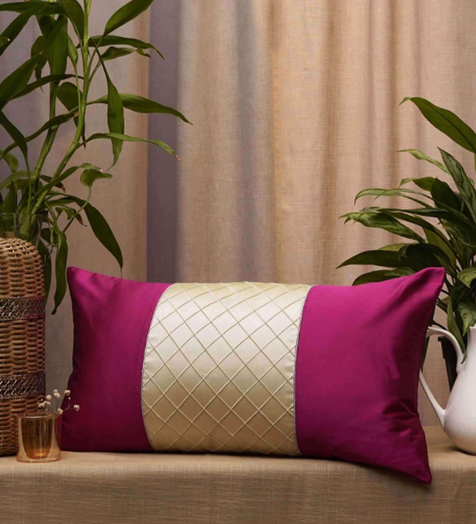 Buy Pink Textured Polyester 22 x 12 Inches Cushion Cover by Zeba Online