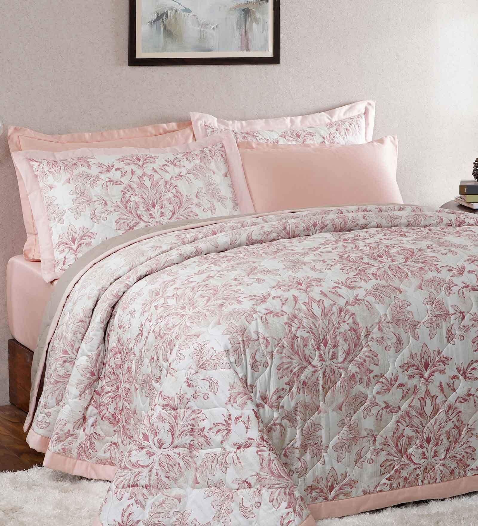 Buy Pink Polyester Abstract 145 GSM Double Bed Quilt by Maspar at 100