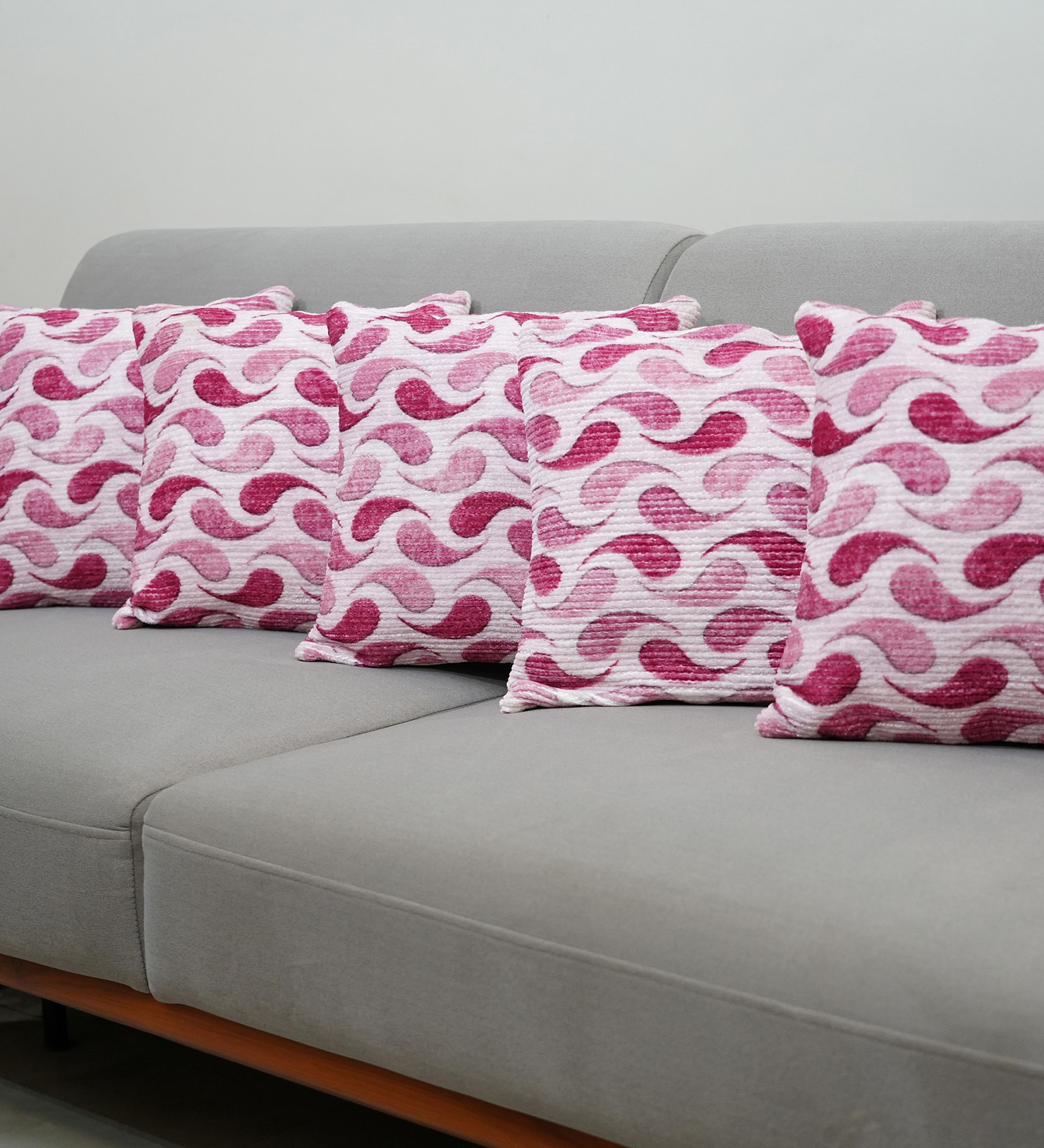 Pink Polyester Abstract 18x18 inches Cushion Covers Set of 5