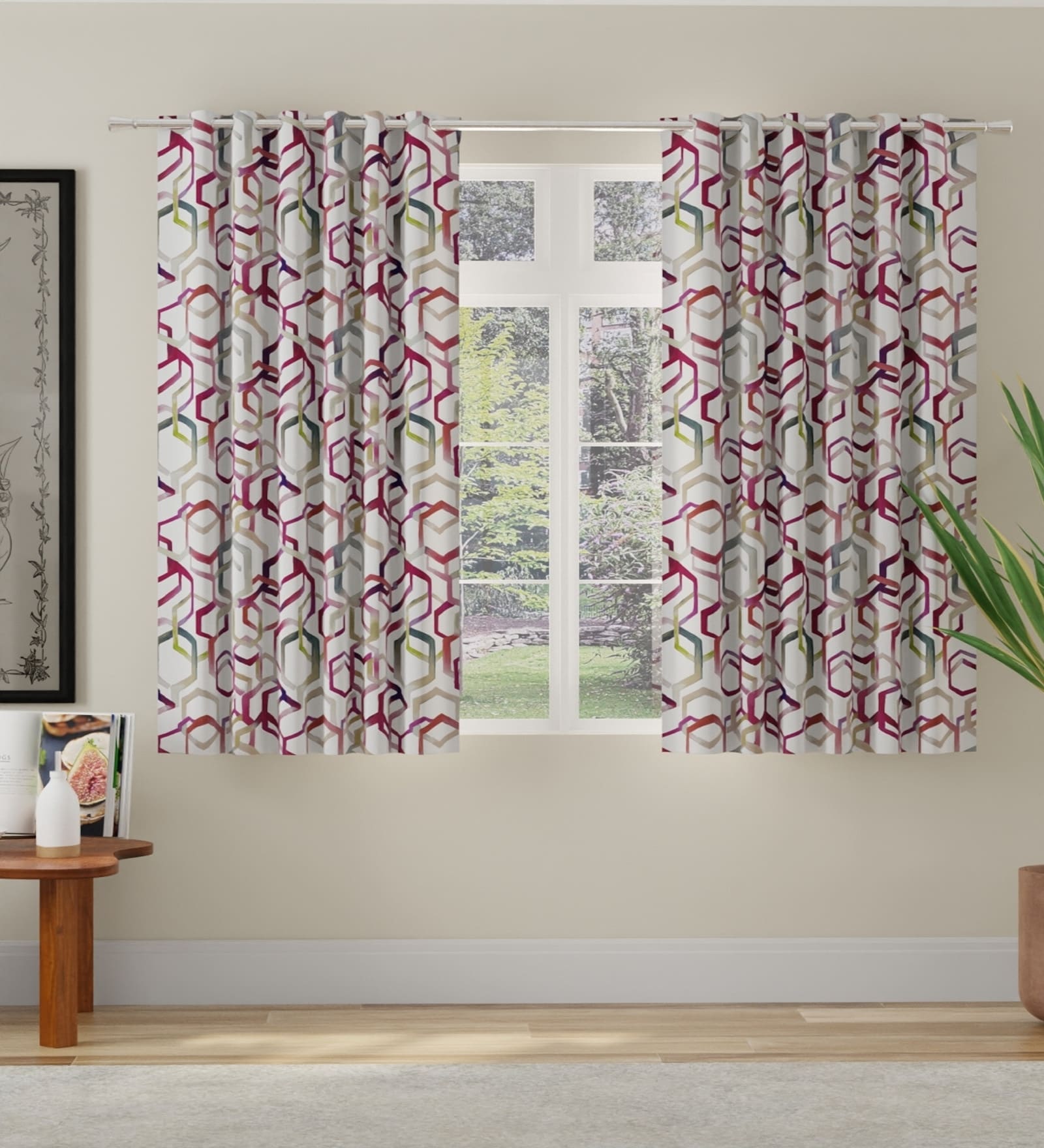 Pink Polyester Abstract 5ft Room Darkening Eyelet Window Curtains (2 Pc)