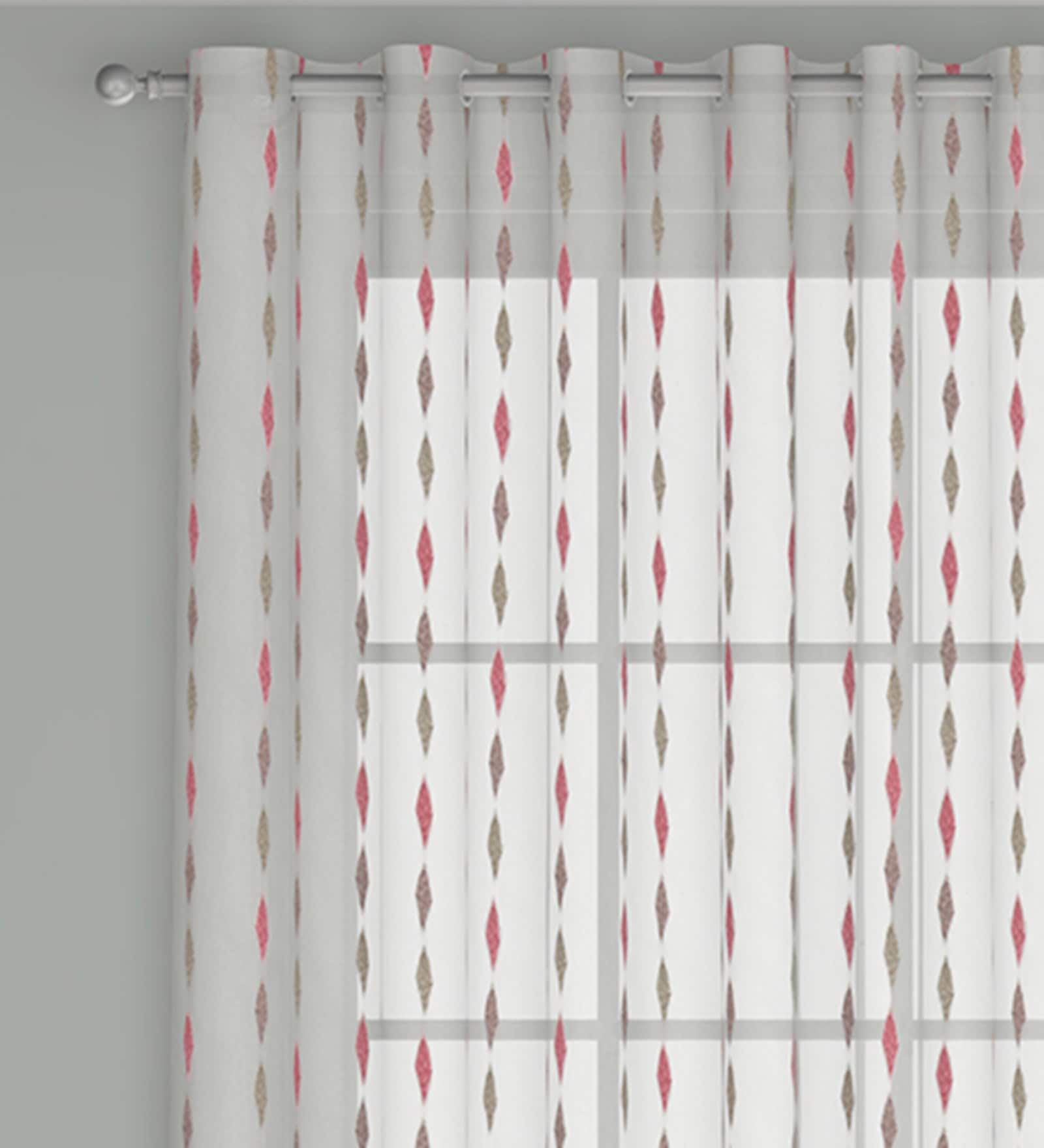 Pink Abstract Polyester 7 Ft Sheer Eyelet Door Curtain