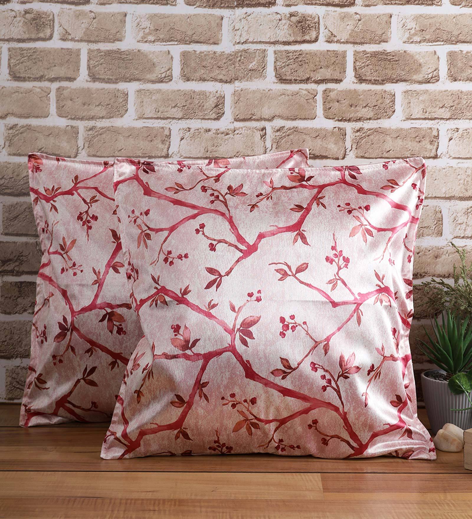 Pink Floral Polyester Blend 24 x 24 Inches Cushion Covers (Set of 2)