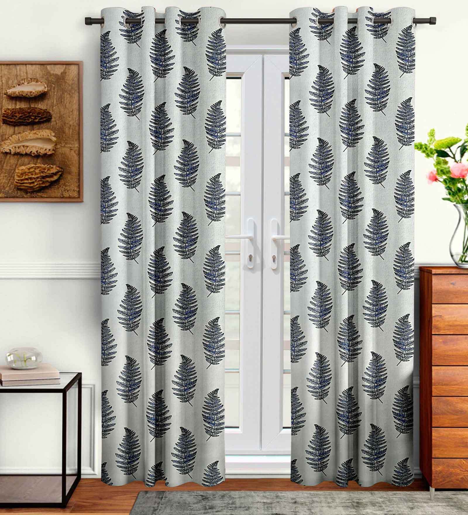 Grey Floral Polyester 7 Ft Semisheer Eyelet Door Curtains (Set of 2)
