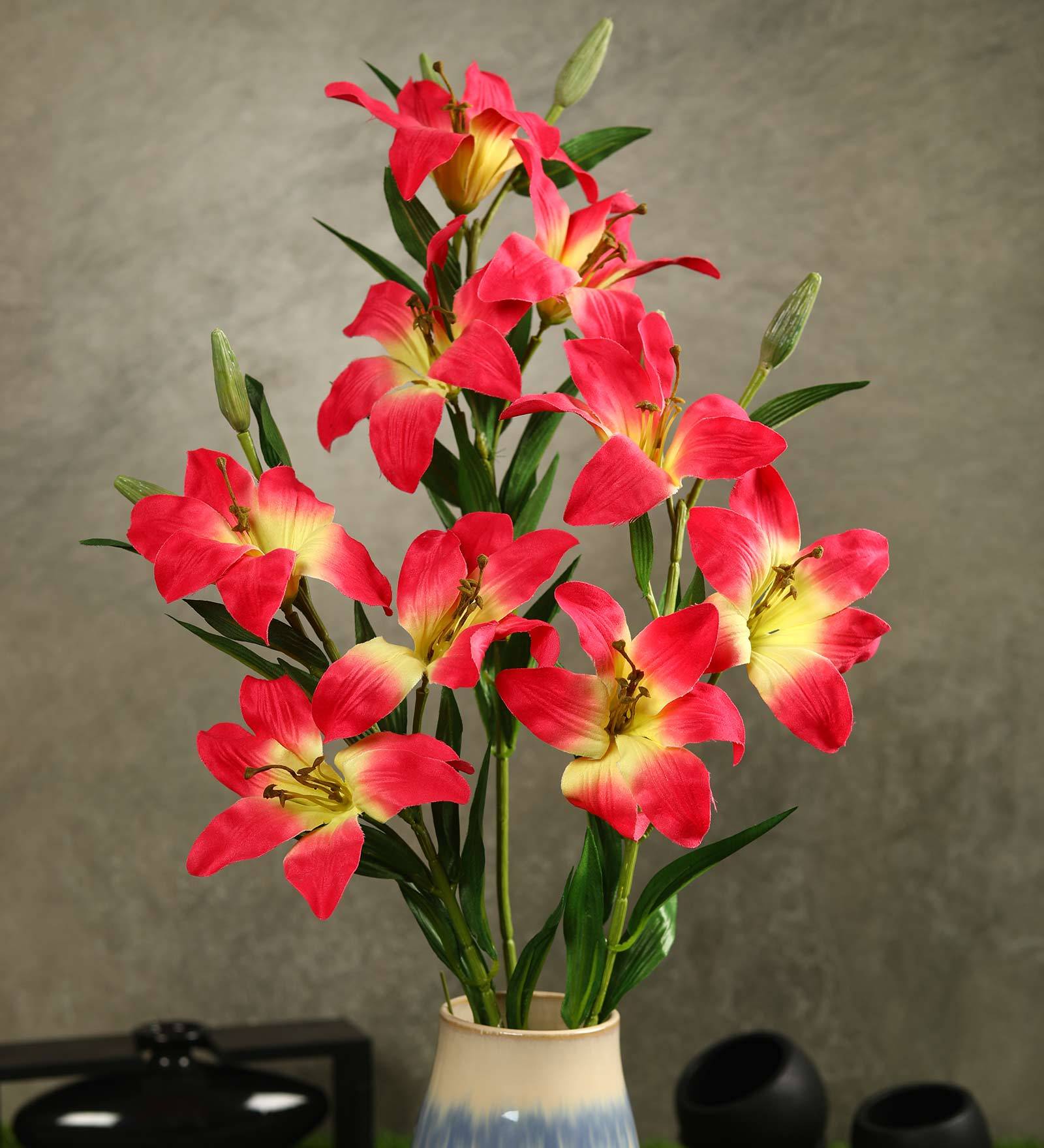 Buy Pink Polyester Fabric Exotic Artificial Lily Flowers, Set of 3 by