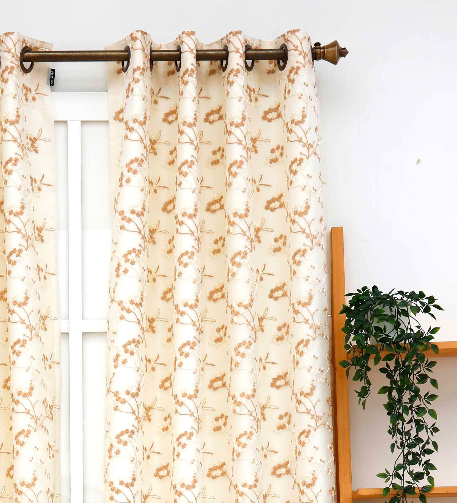 Buy Yellow Floral Polyester 7 Ft Blackout Eyelet Door Curtain at 14% ...