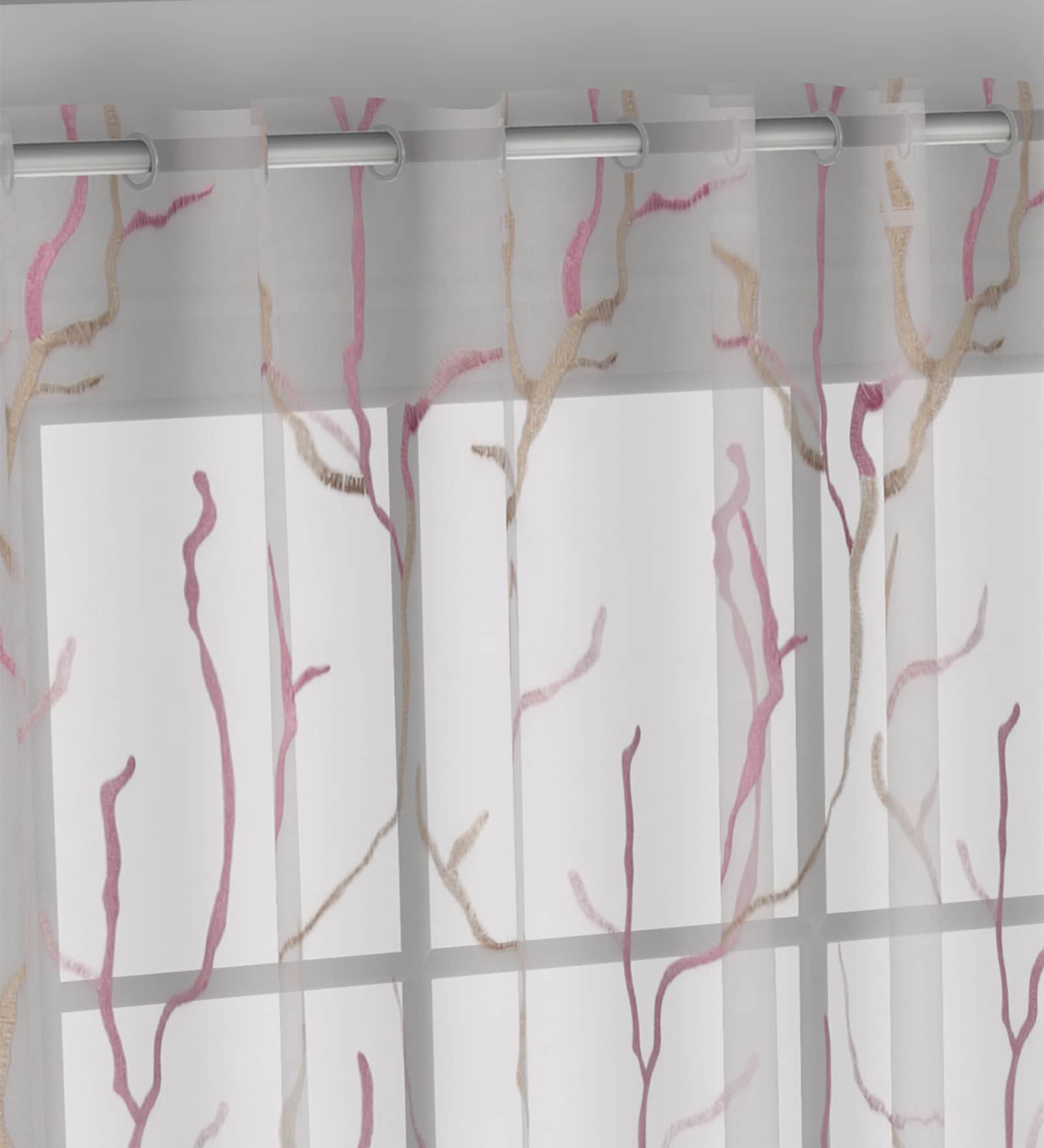 Pink Polyester Floral 7ft Sheer Eyelet 1 Pc Door Curtain