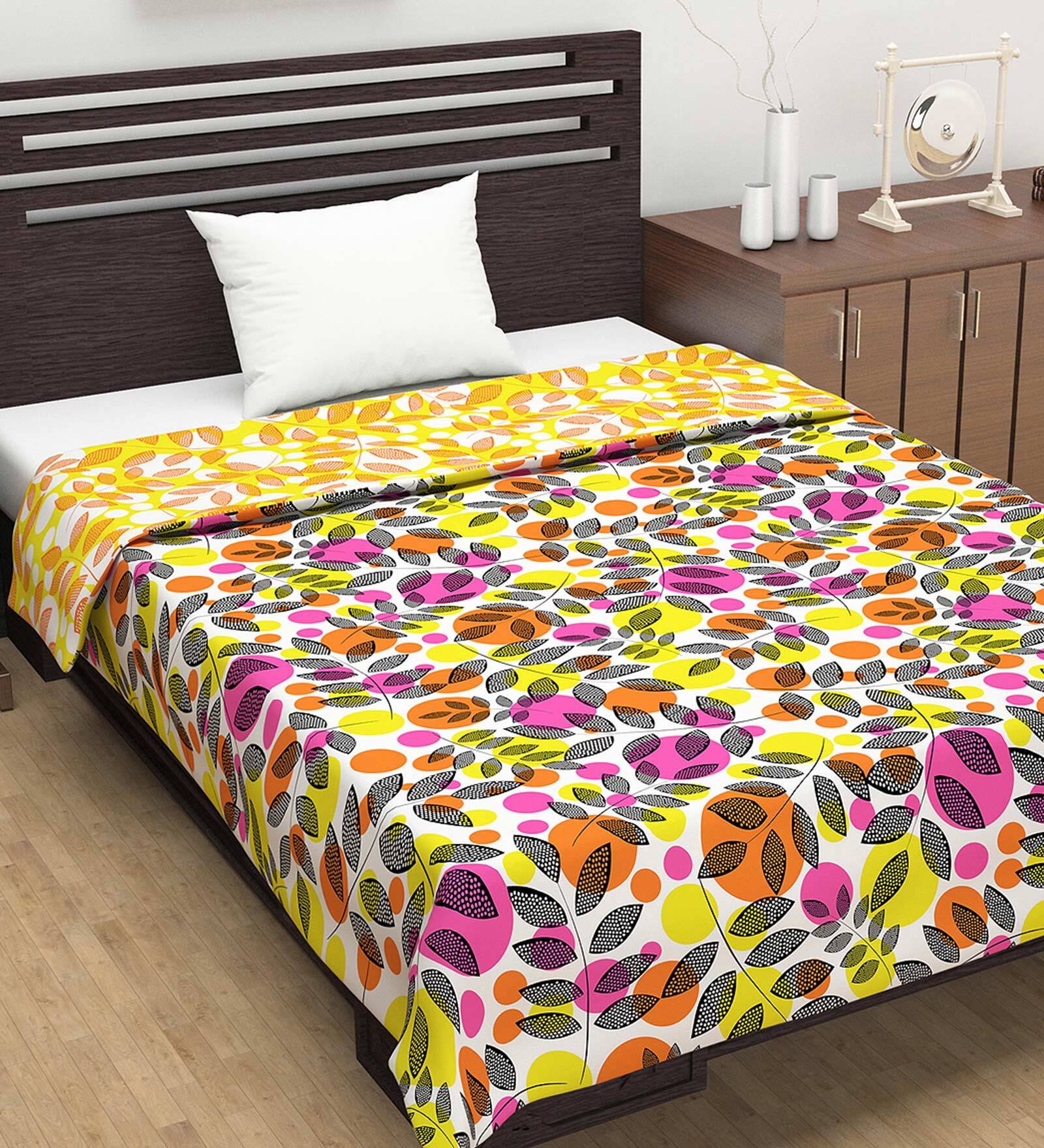 Pink Floral Polyester 120 GSM Single Bed Reversible Dohar