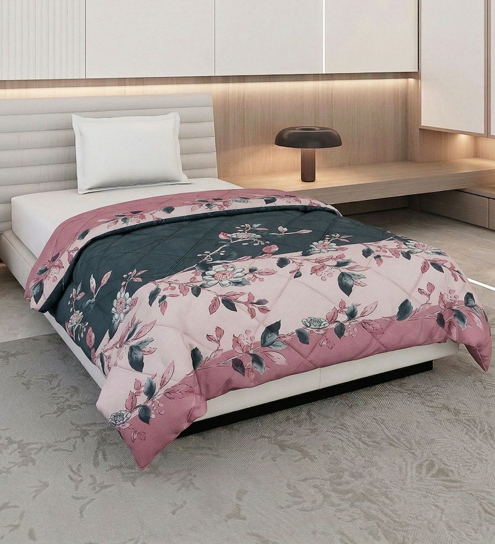 Pink Polyester Solid 105 GSM Single Bed Comforter