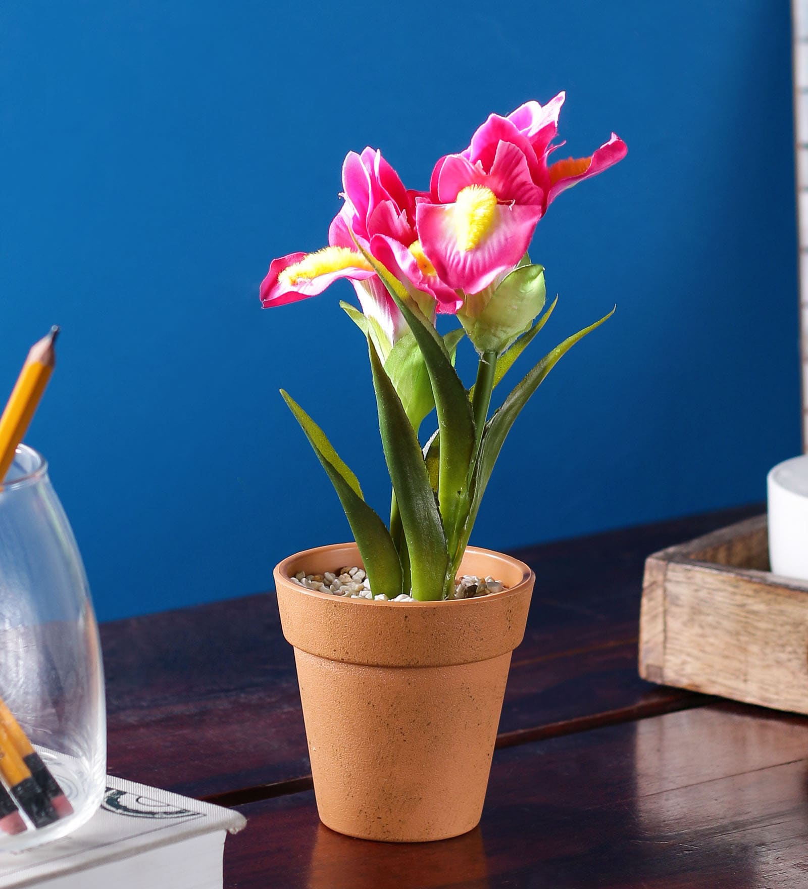 Buy Pink PP & PVC Artificial Flower with Pot by Wonderland Online