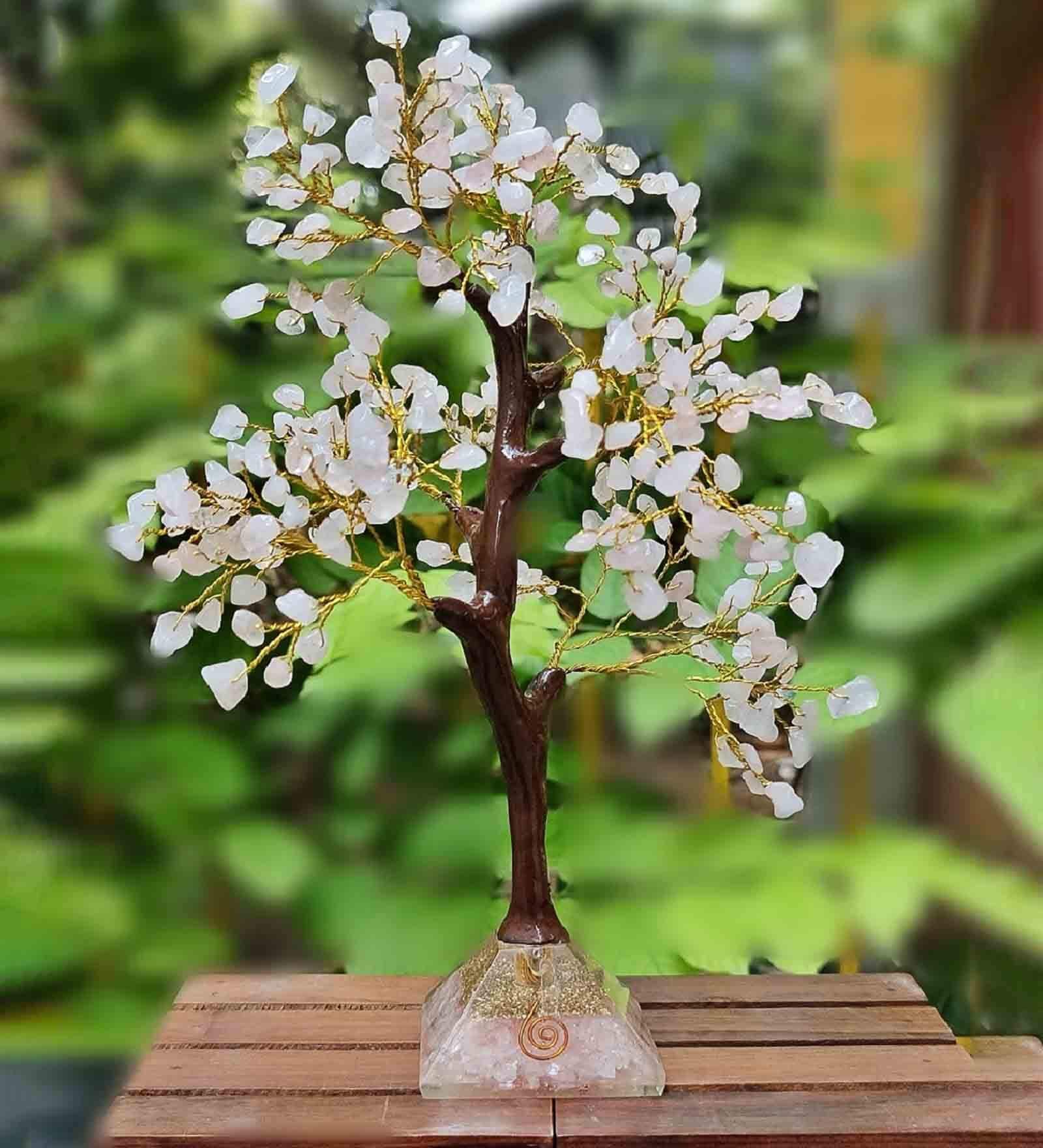 Pink Quartz Stone Fortune Crystal Tree Showpiece