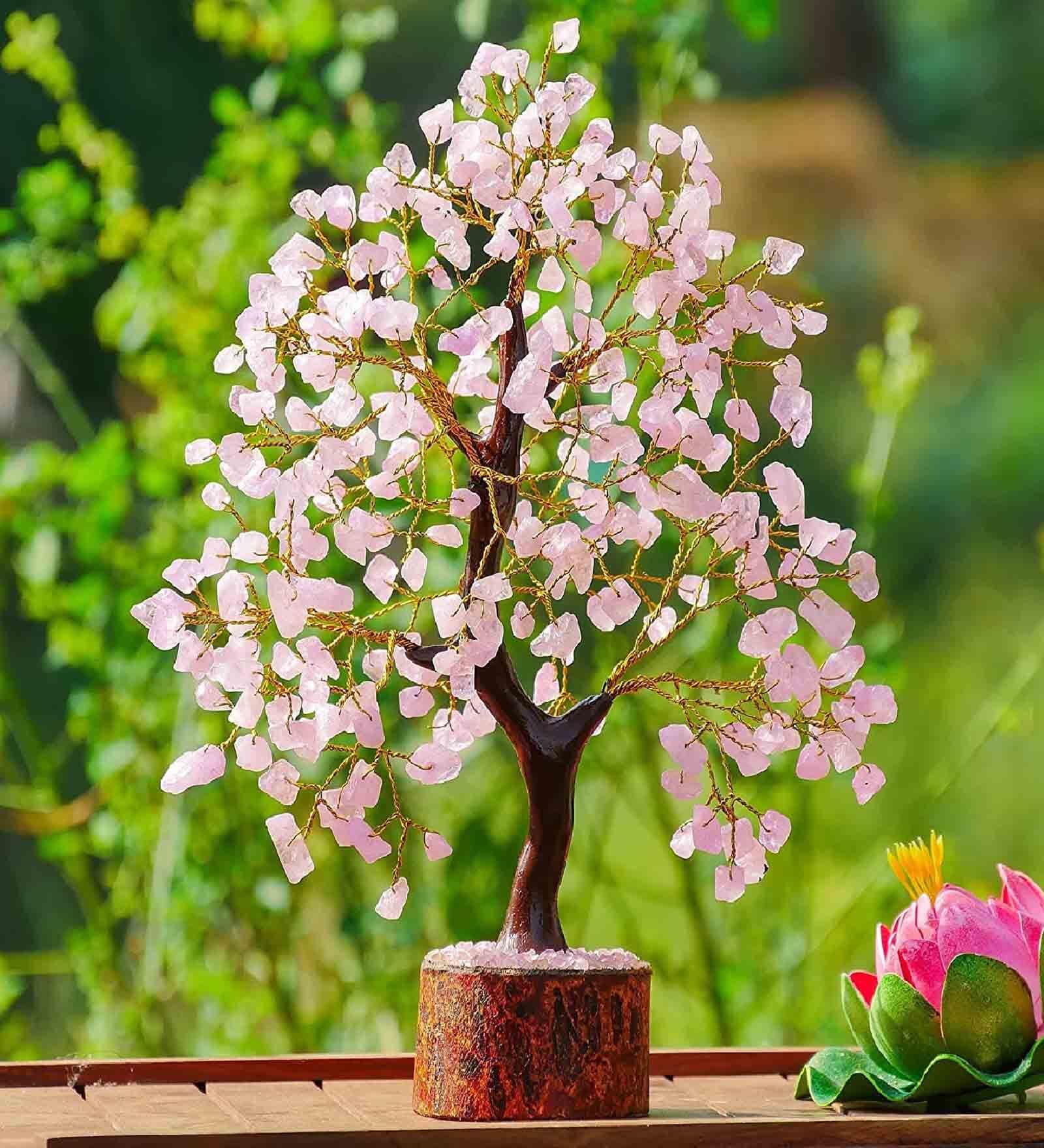 Pink Quartz Stone Fortune Crystal Tree Showpiece
