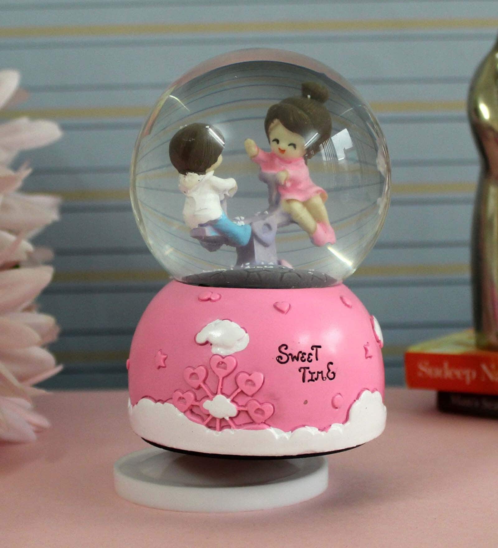 Buy Pink Romantic Love Couple Rotating Snow Globe with Music Polyresin