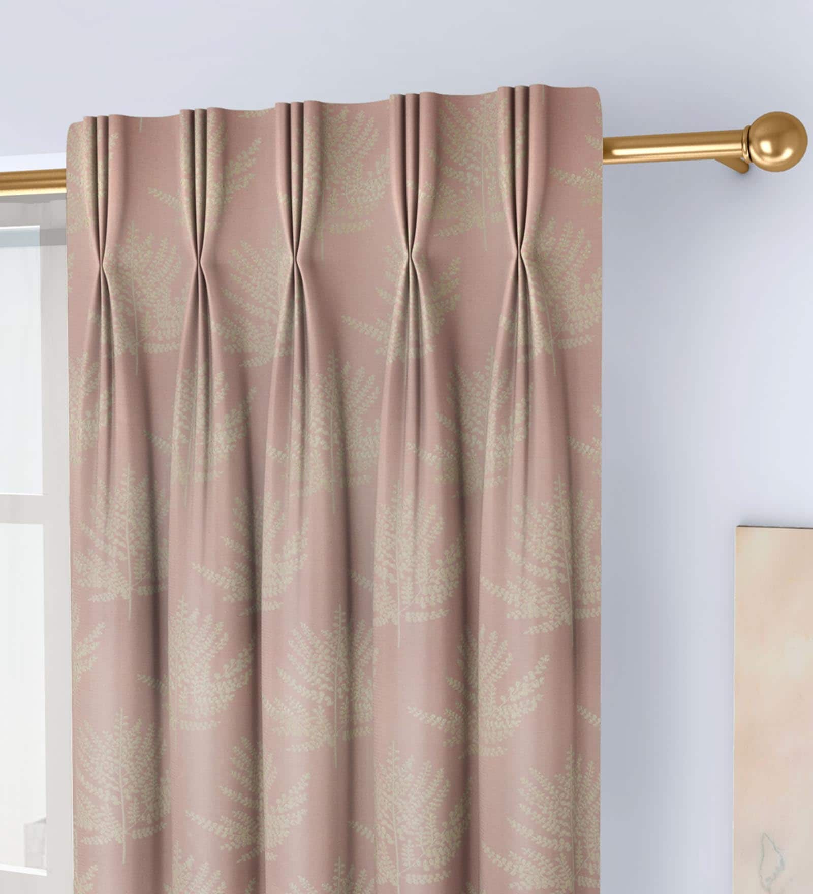 Pink Floral Poly Cotton 7.5 Ft Light Filtering Pinch Pleat Door Curtains (Set of 2)
