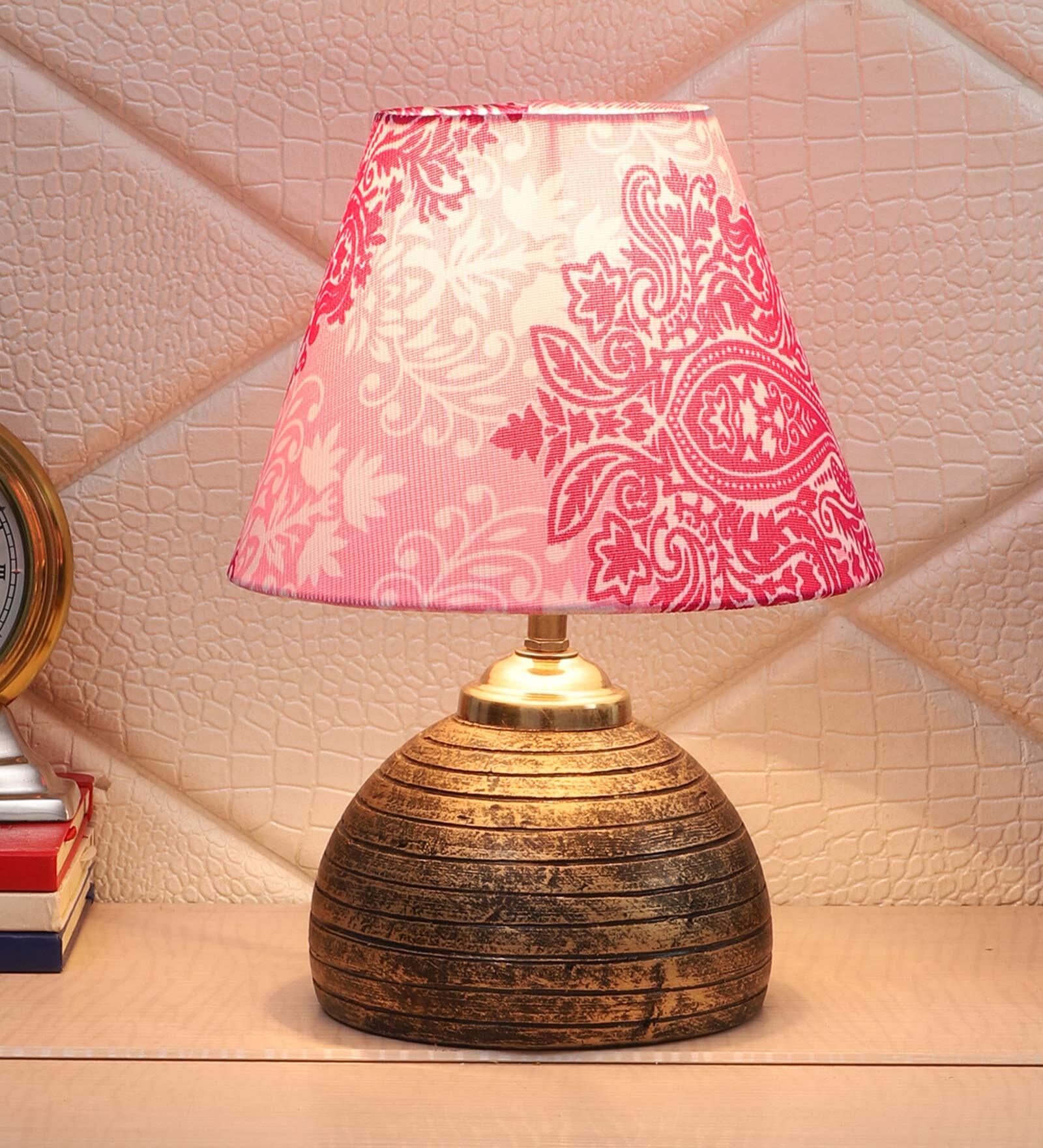 Pink Shade Table Lamp With Antique Terracotta Base