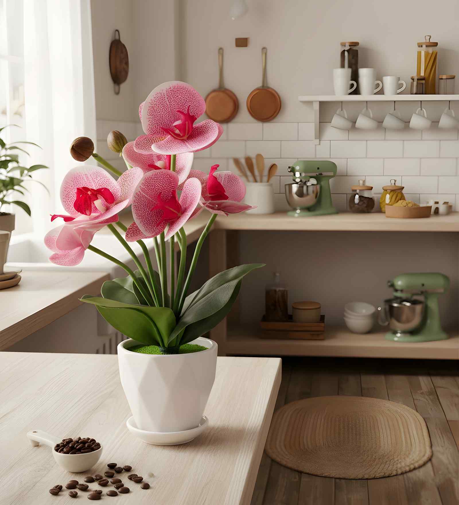 Pink Silk Fabric Orchid Radiance Arrangement Pot With Flower