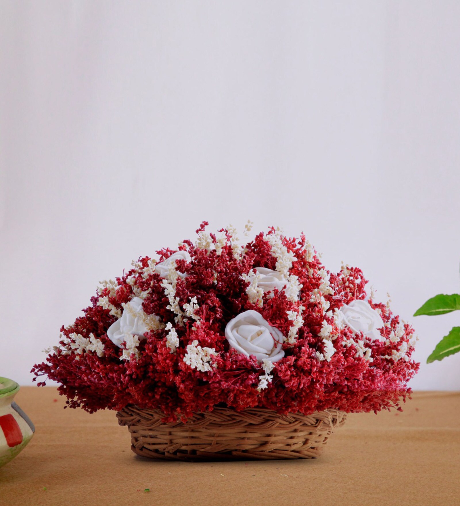 Buy Pink Sola Flower Arrangement In A Medium Kashmiri Basket By Handzon at 55 OFF by Handzon
