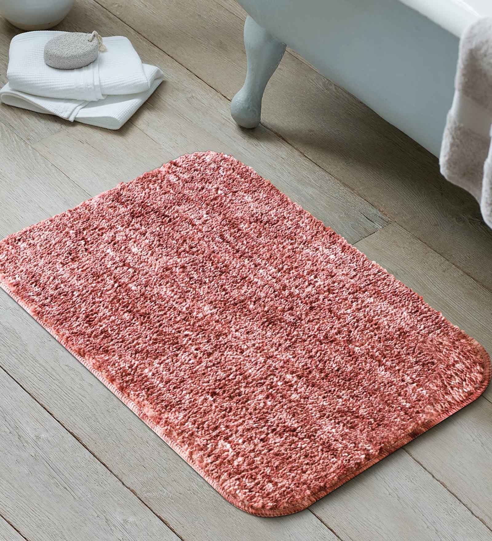 Pink Solid Polyester 24x16 Inches AntiSkid Bath Mat