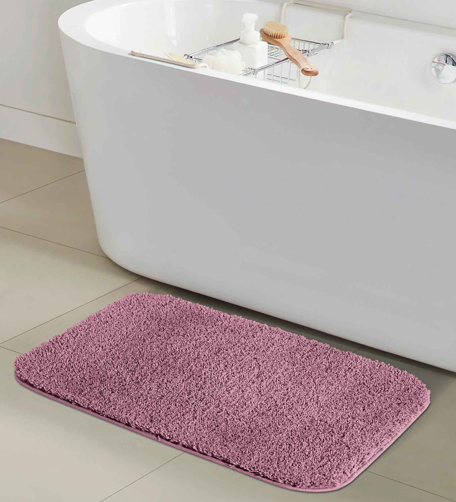 Pink Solid Polyester 24x16 Inches Anti Skid Bath Mat
