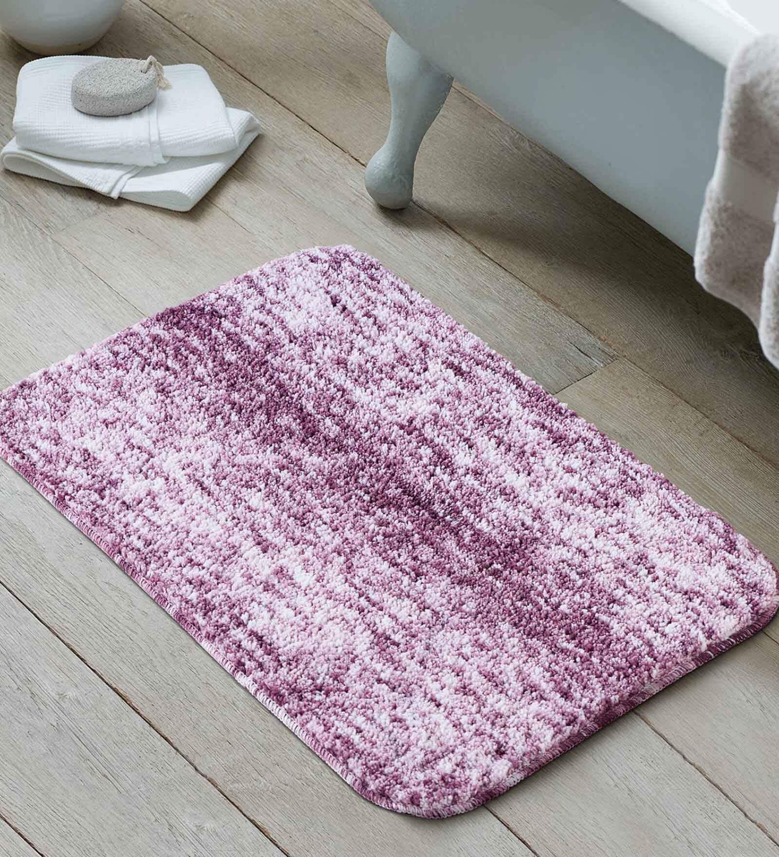 Pink Solid Shaggy Polyester 24x16 Inches AntiSkid Bath Mat