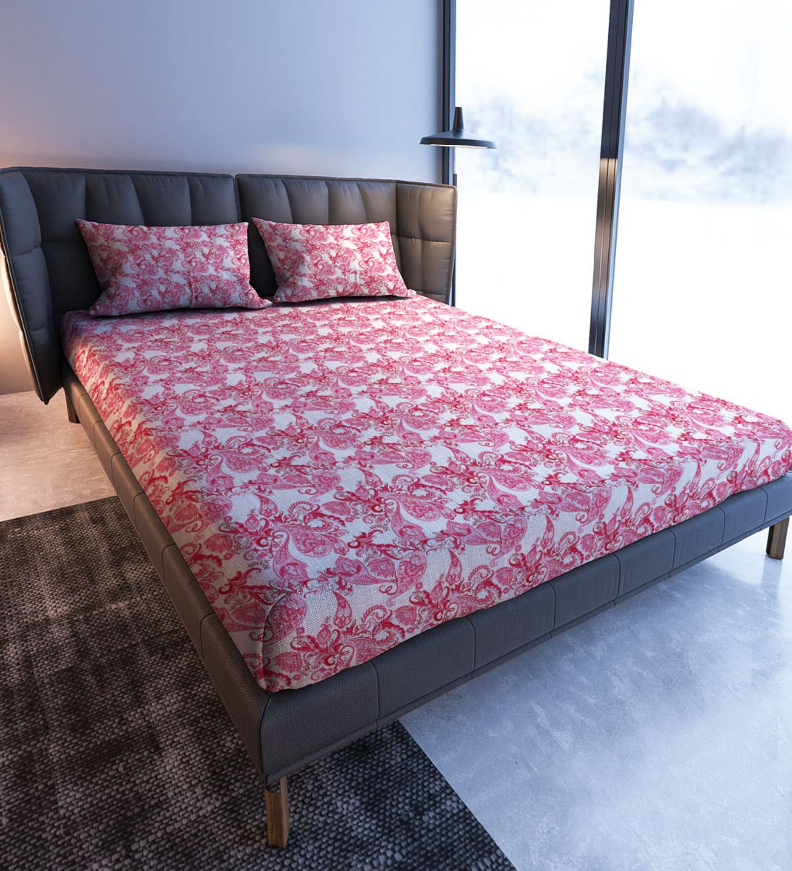 Buy Pink Floral TC Cotton Super King Bedsheet with 2 Pillow Covers at 5 OFF by Mayfair Homes