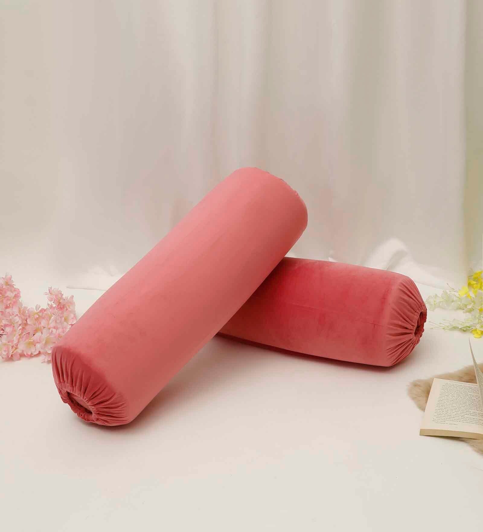 Pink Solid 200 TC Velevt 2 Bolster Covers