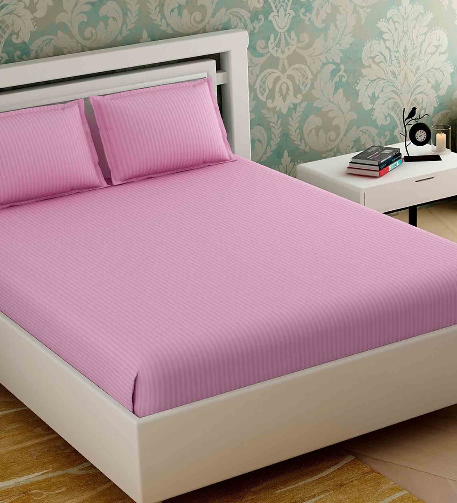 Pink Stripes 280 TC Cotton King Sized Bed Sheets with 2 Pillow Covers
