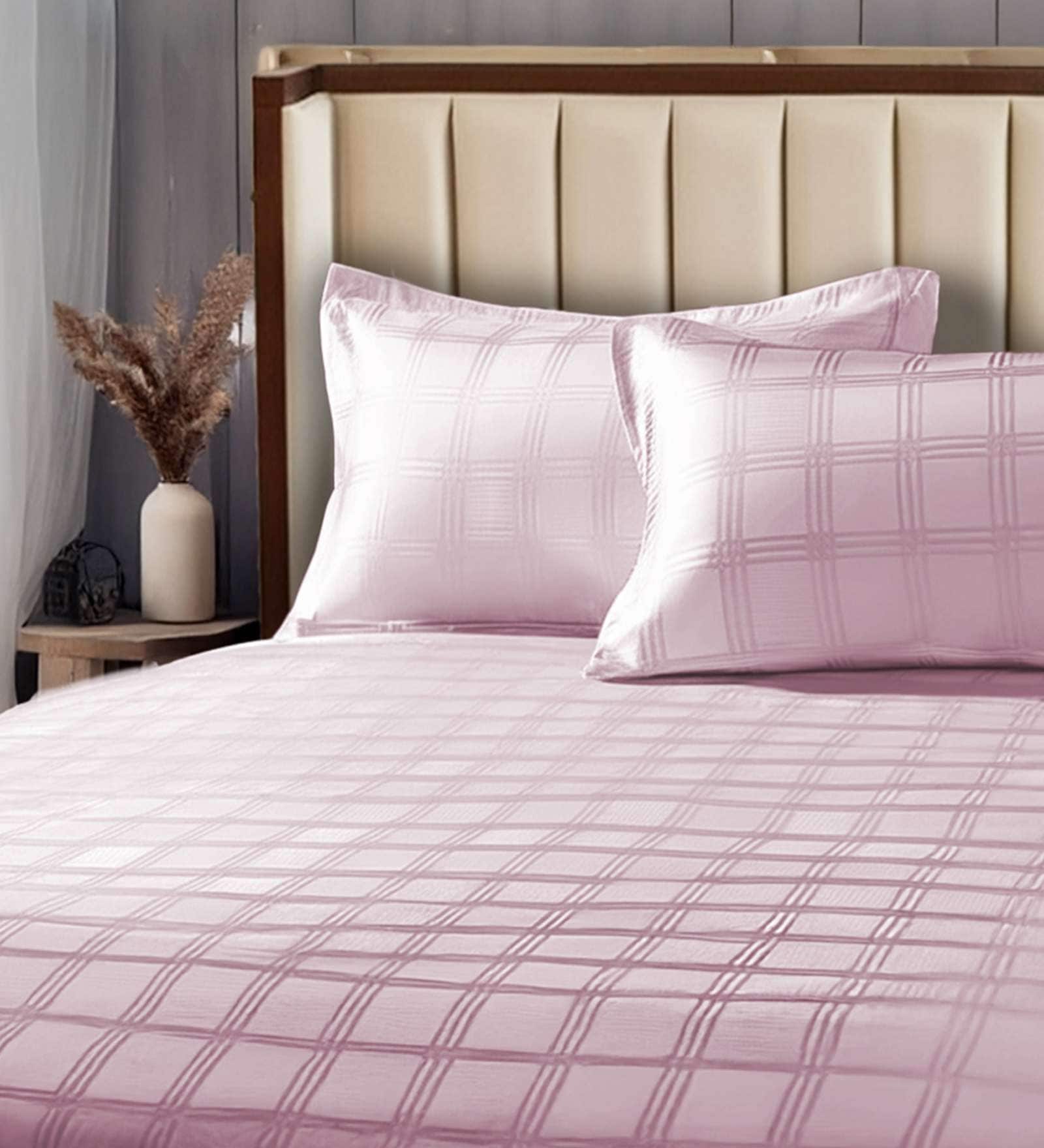 Pink Solid 300 TC Cotton King Sized Fitted Bedsheet with 2 Pillow Covers