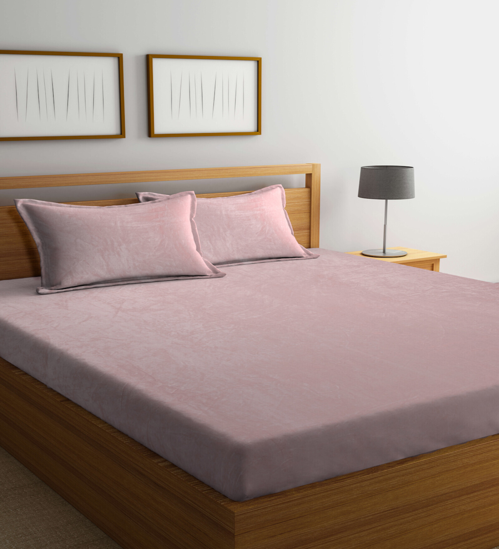 Buy Pink Solid 300 TC Wool Double Fitted Bedsheet with 2 Pillow covers ...