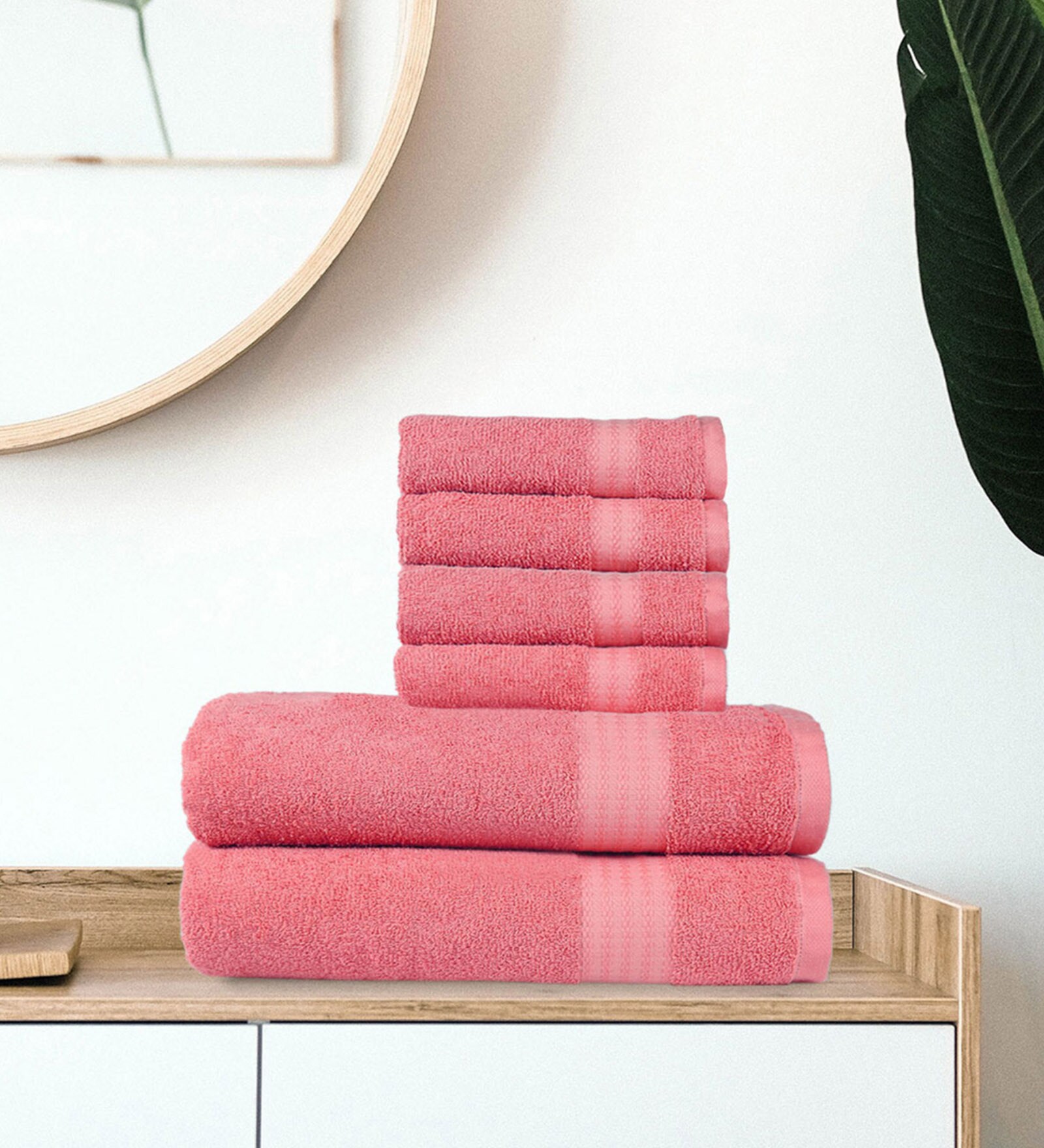 Pink Solid 400 GSM Cotton Towel Sets (Set of 6)