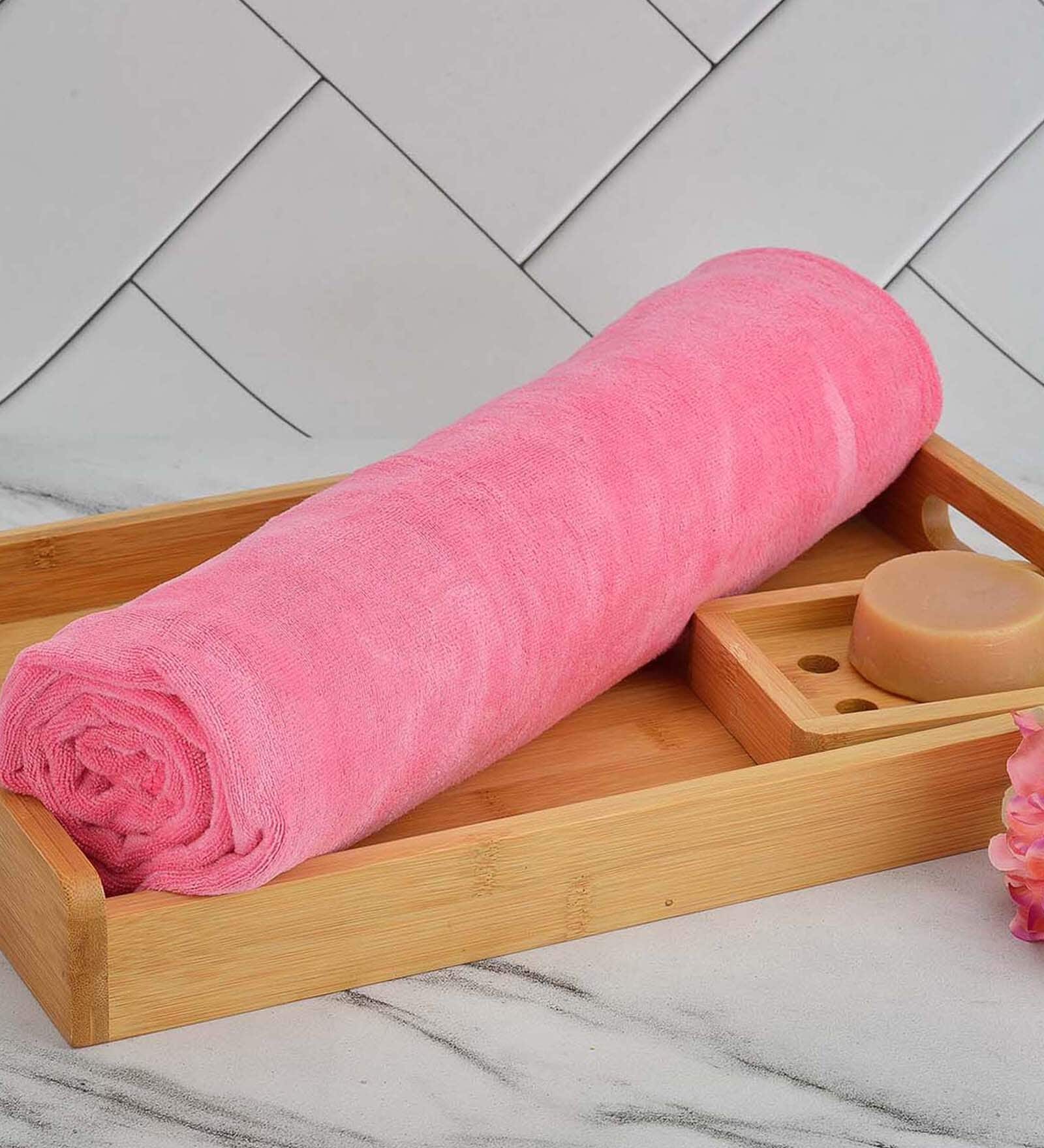 Pink Solid 400 GSM Microfiber Bath Towel
