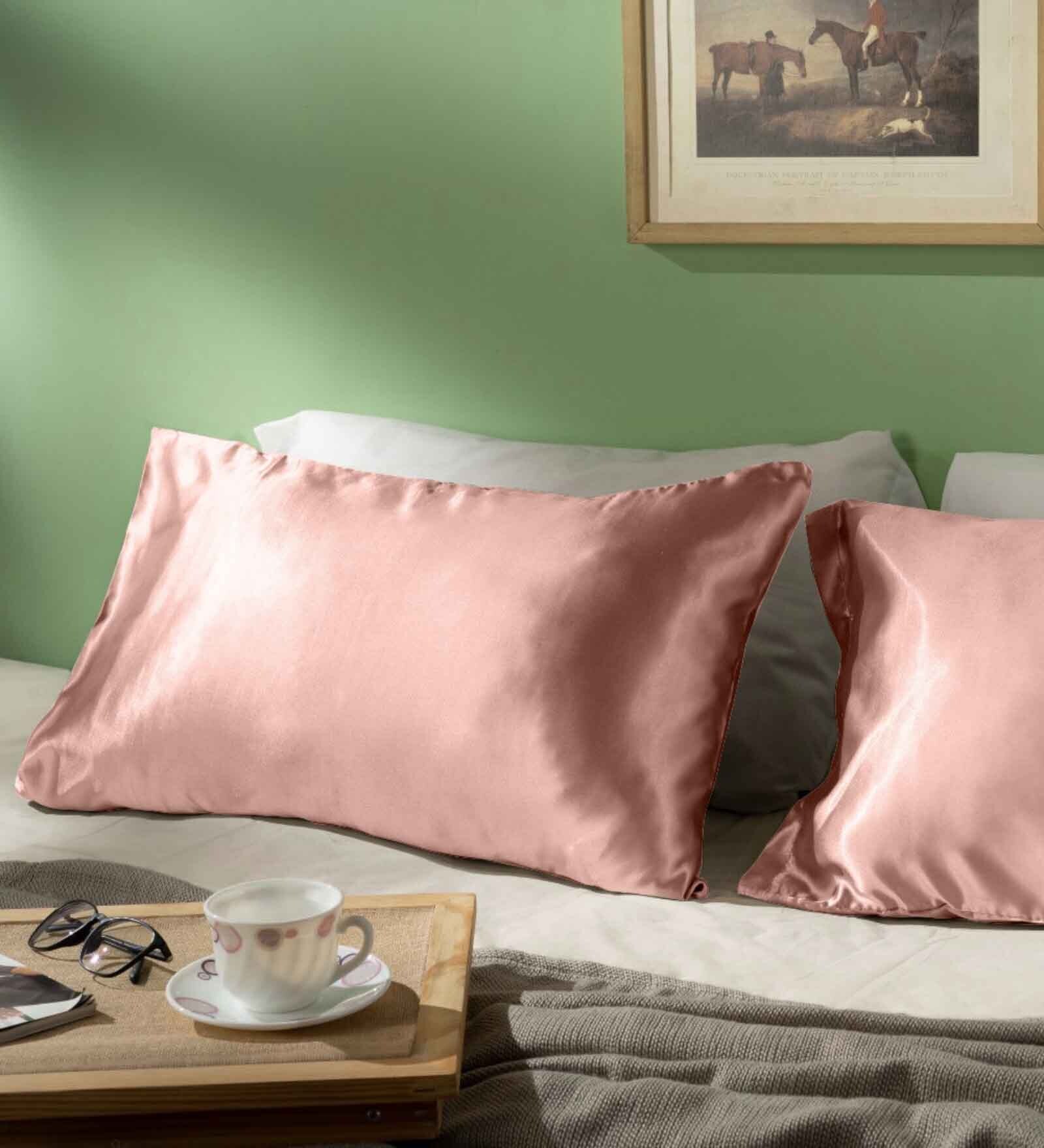 Pink Solid 400 TC Satin Set of 2 Pillow Covers