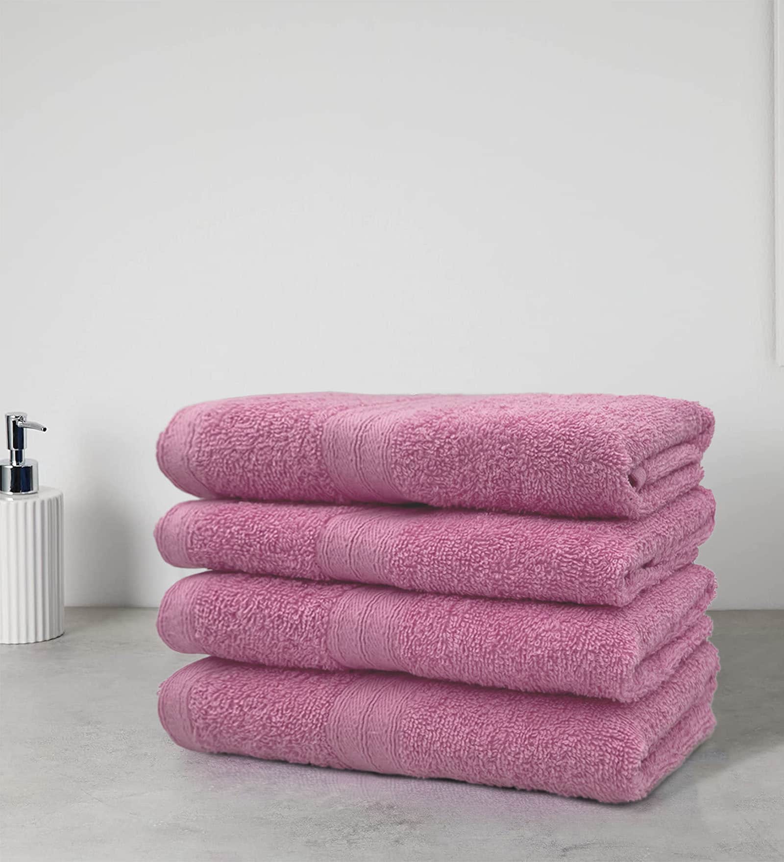 Pink Solid Cotton 500 GSM Hand Towel Set of 4