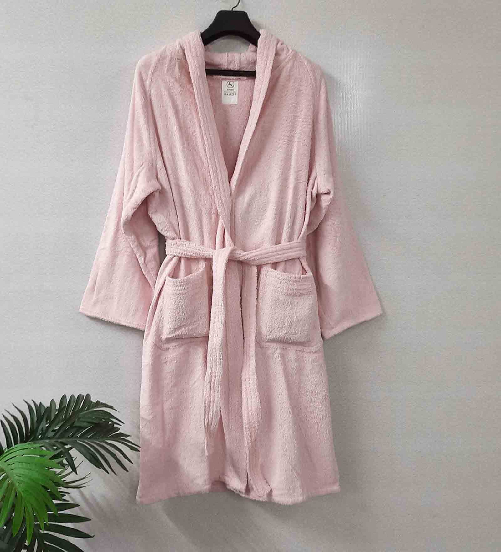 Pink Solid Cotton Unisex Bath Robe (L)
