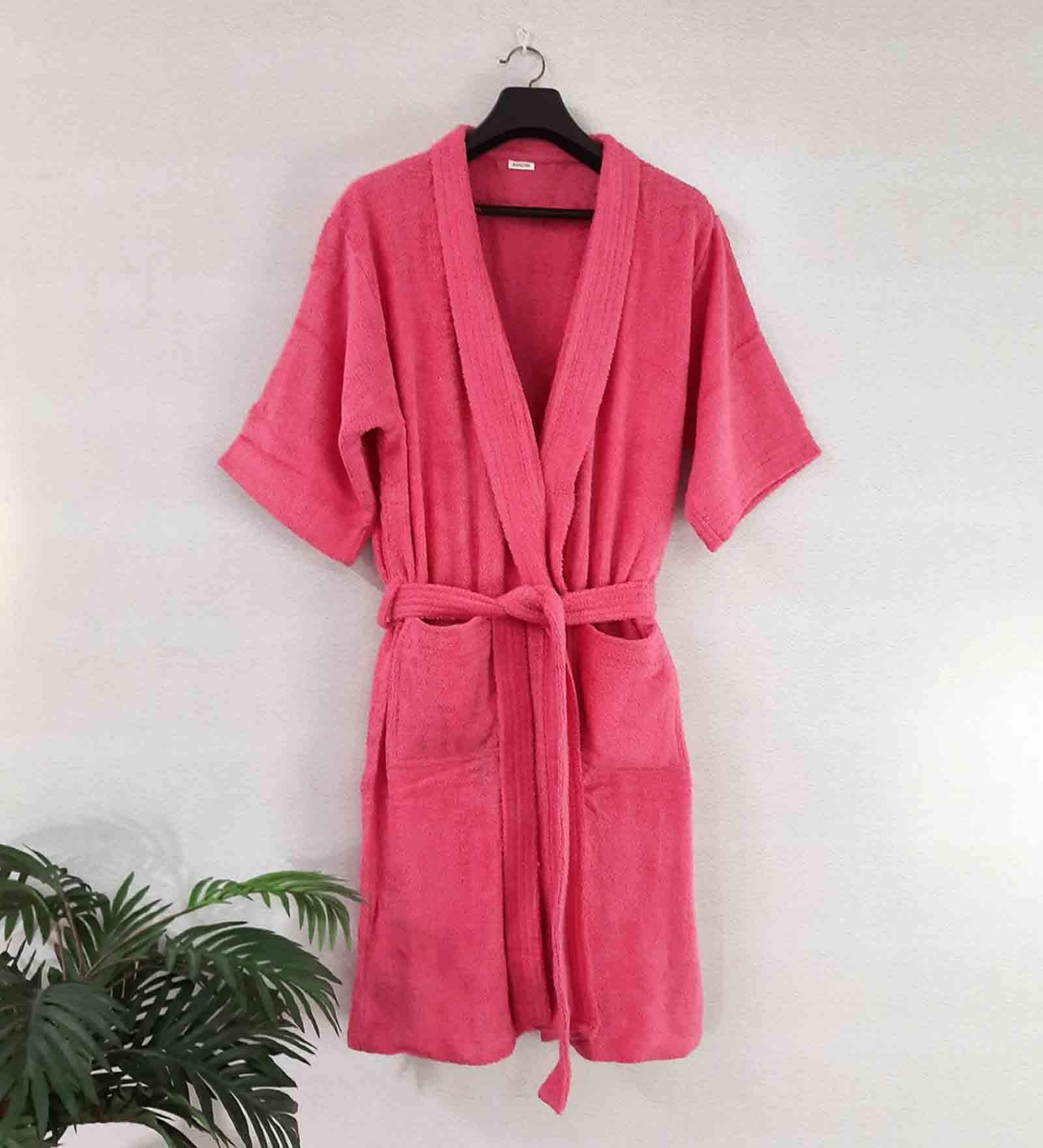 Pink Solid Cotton Unisex Bath Robe (XL)