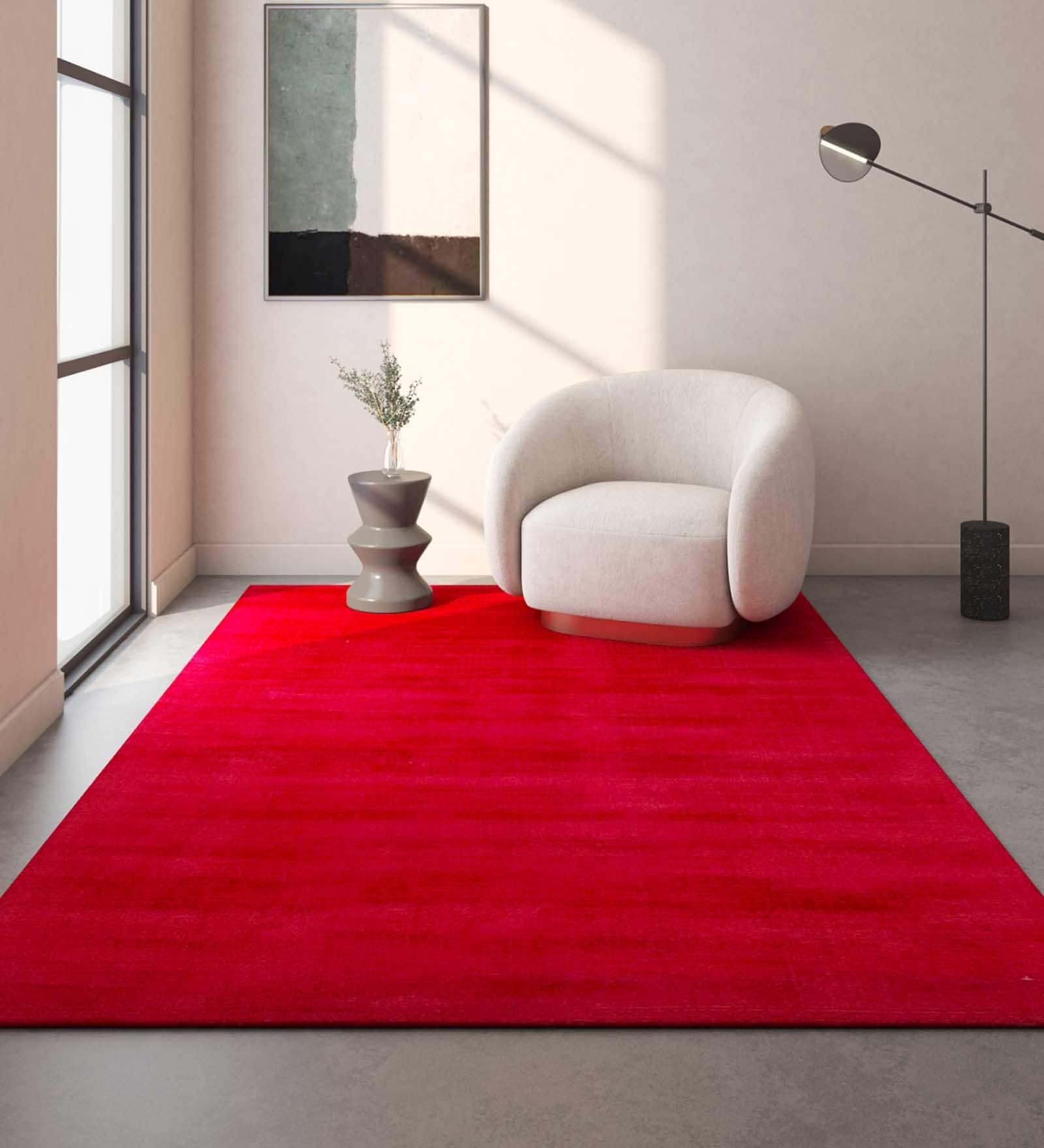 Pink Solid Viscose 5 ft X 7 ft Flat Weaves Carpet