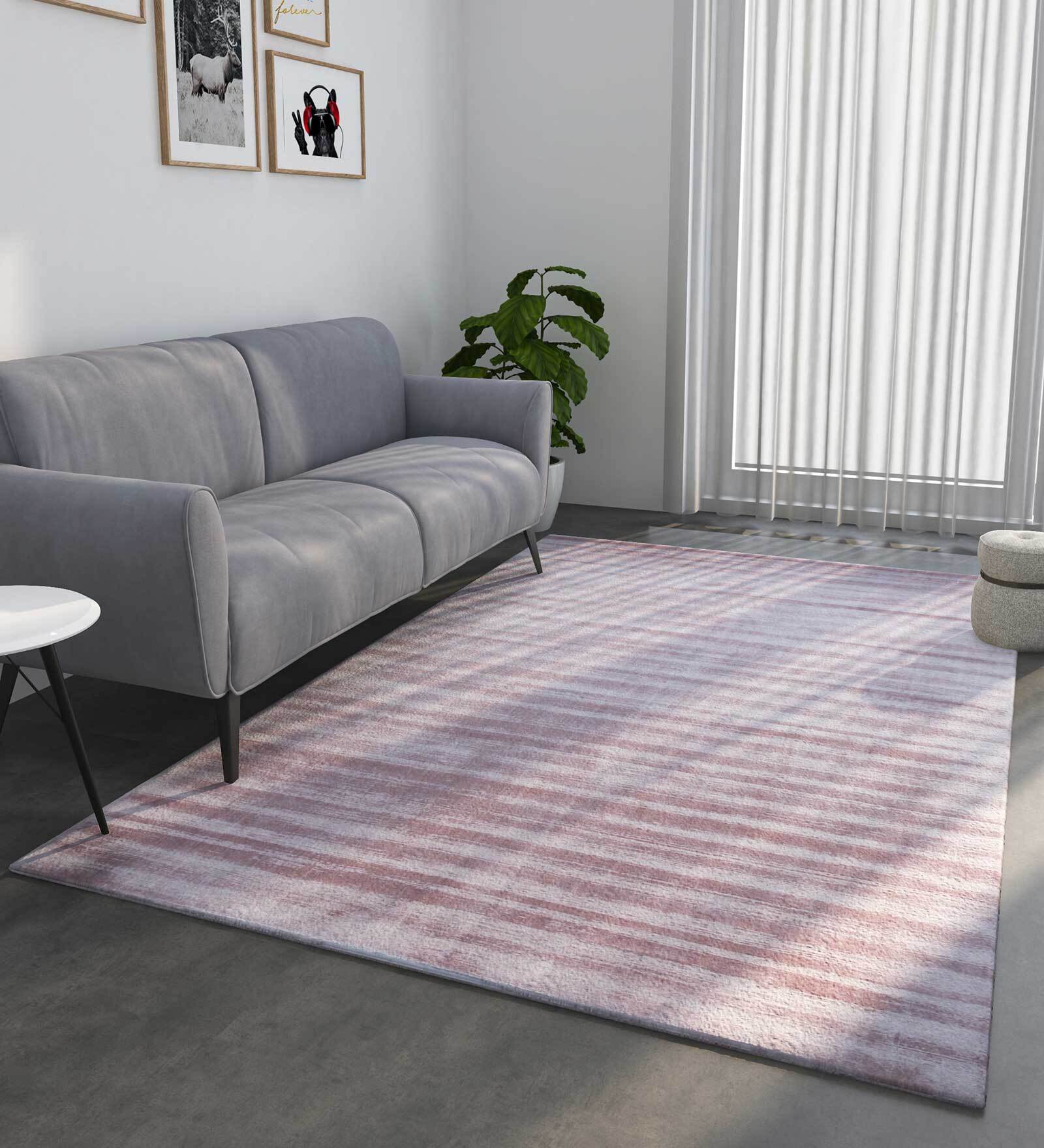 Pink Solid Viscose 8 ft x 10 ft Hand Woven Carpet