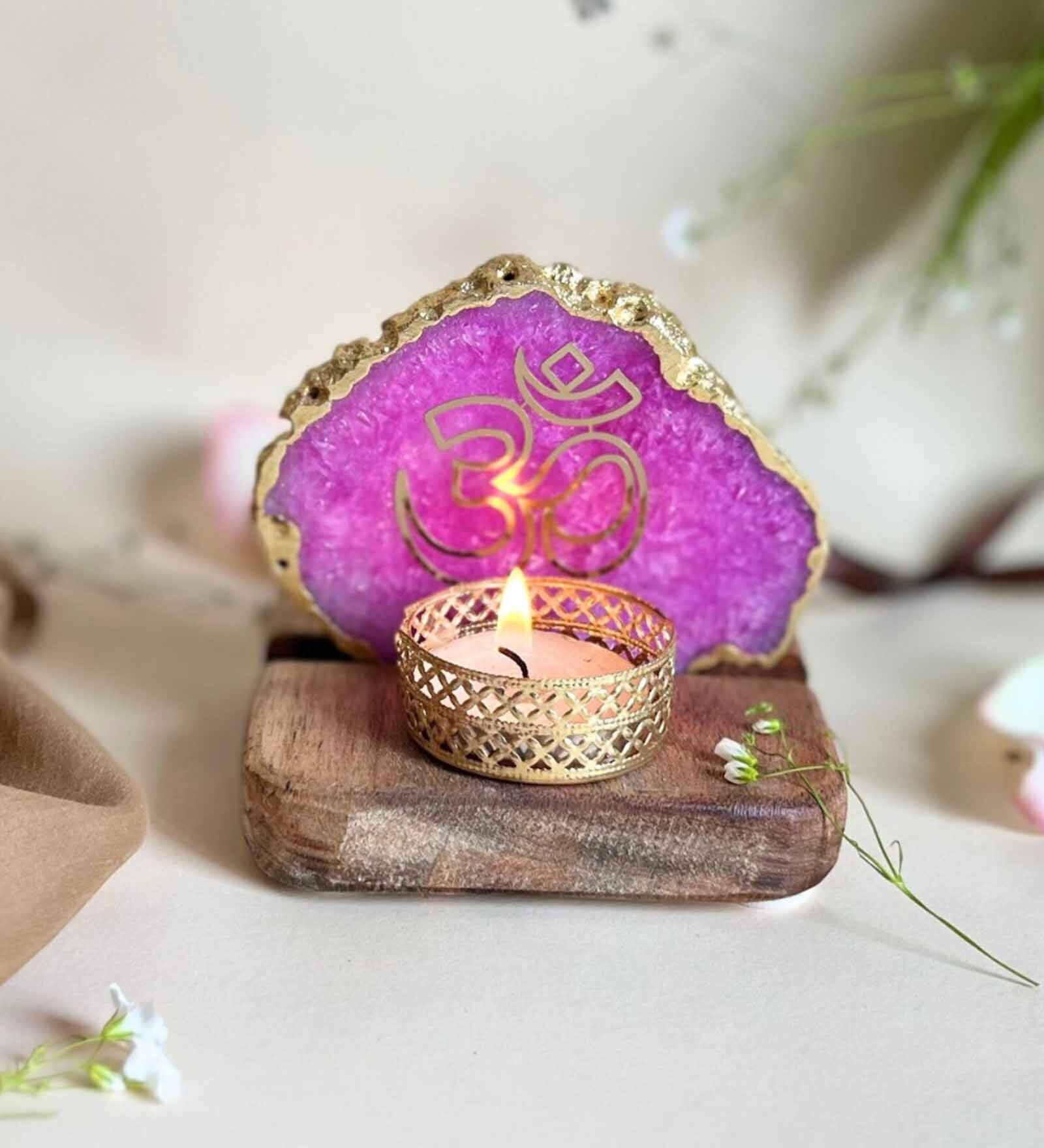 Pink Stone Figurine Tea light Holder