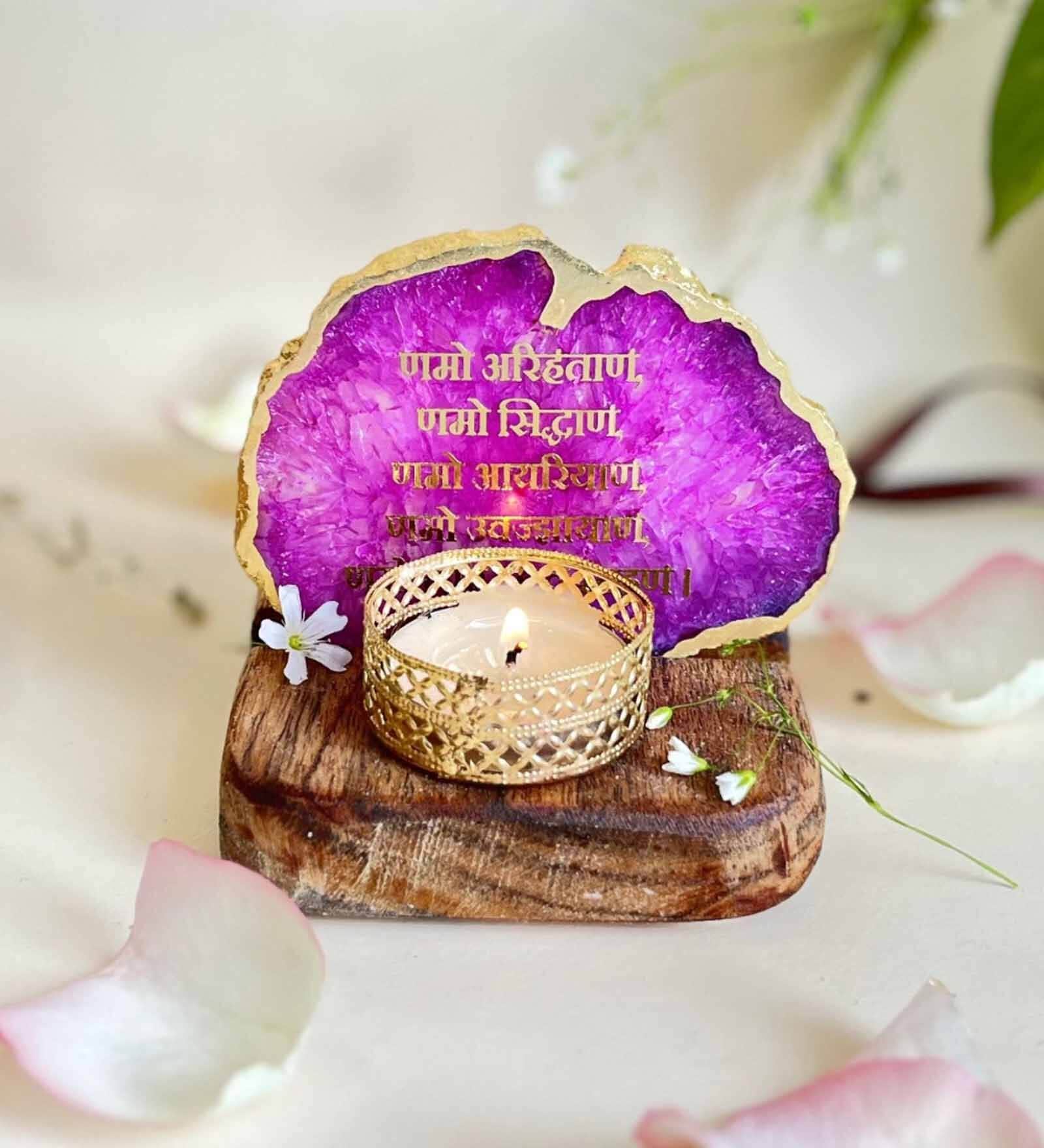 Pink Stone Figurine Tea light Holder