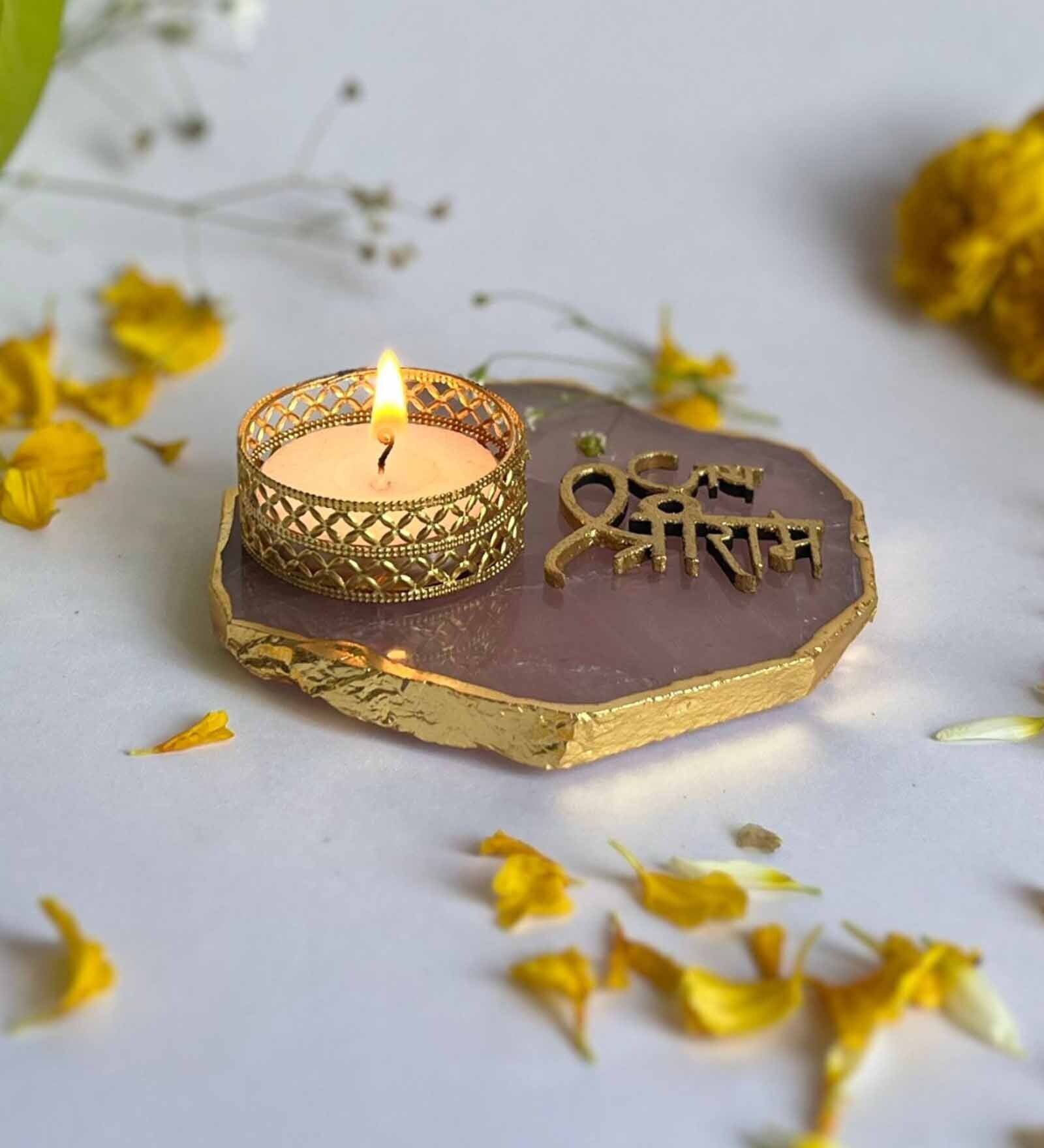 Pink Stone Figurine Tea light Holder