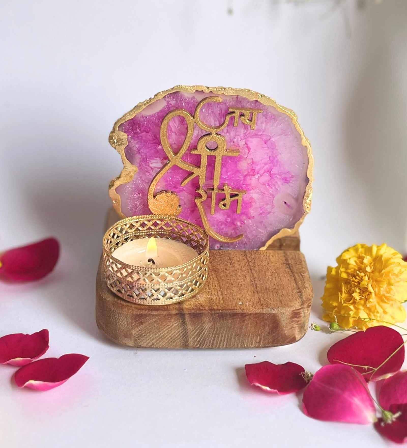 Pink Stone Figurine Tea light Holder