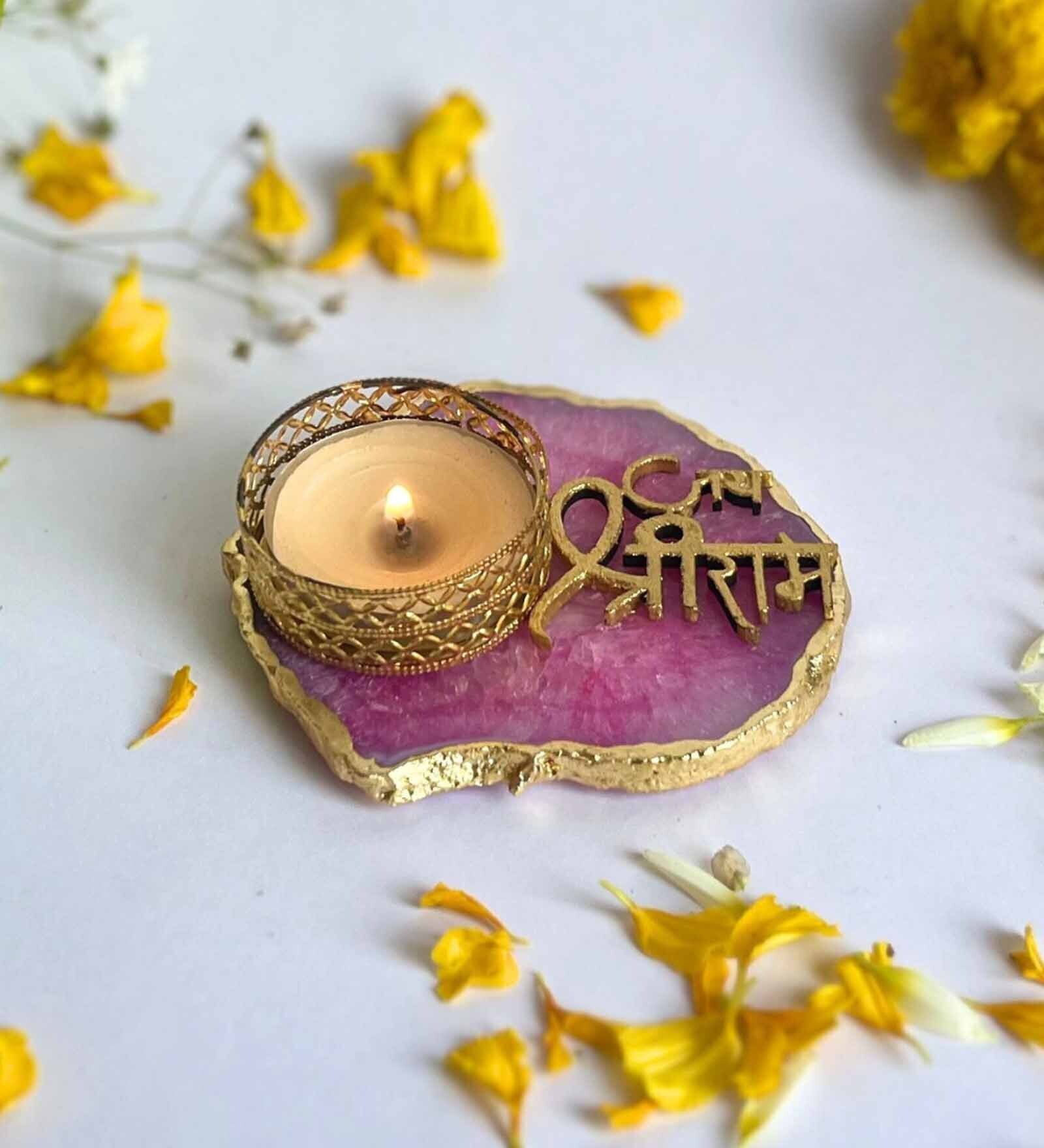 Pink Stone Figurine Tea light Holder