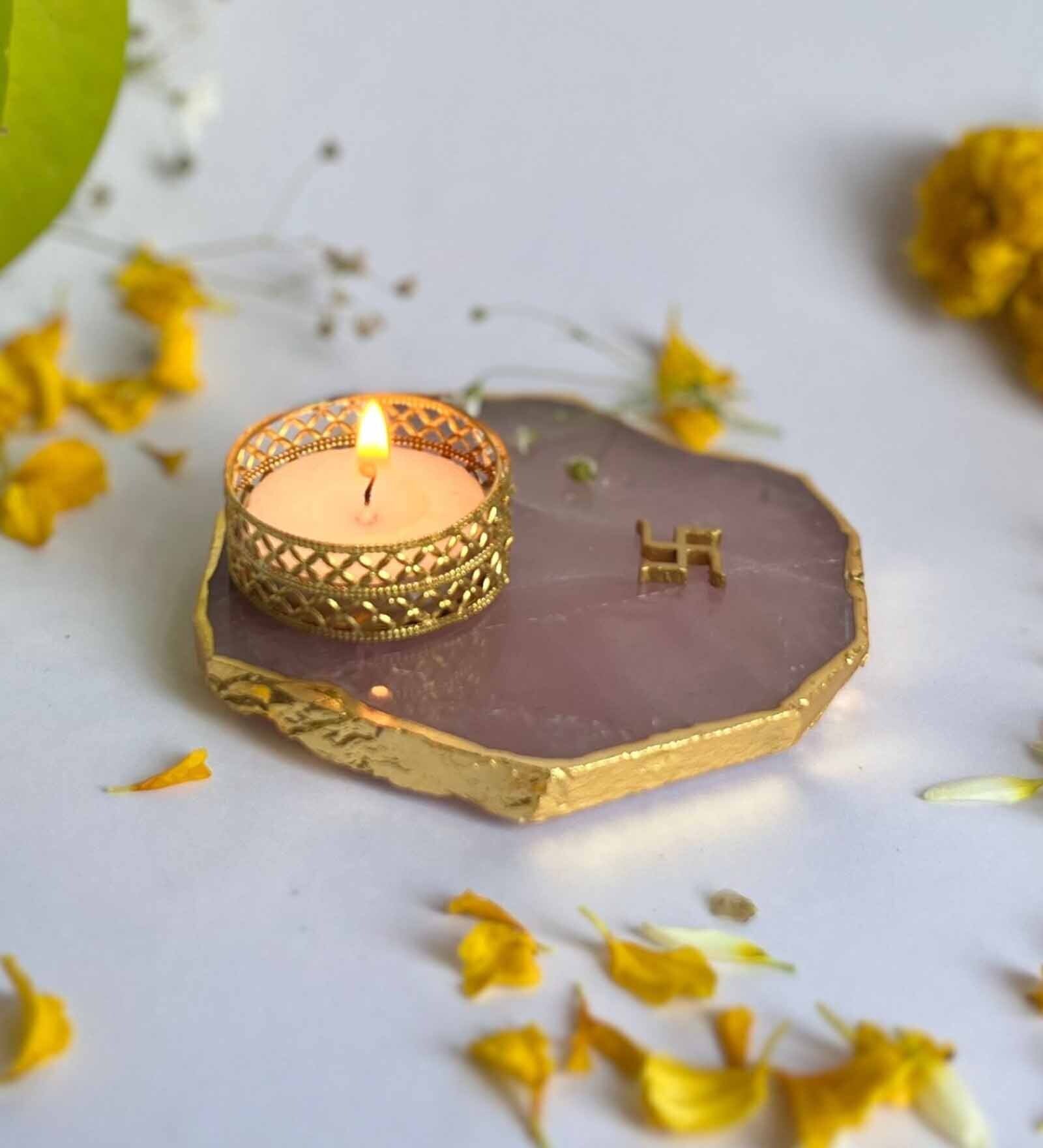 Pink Stone Figurine Tea light Holder