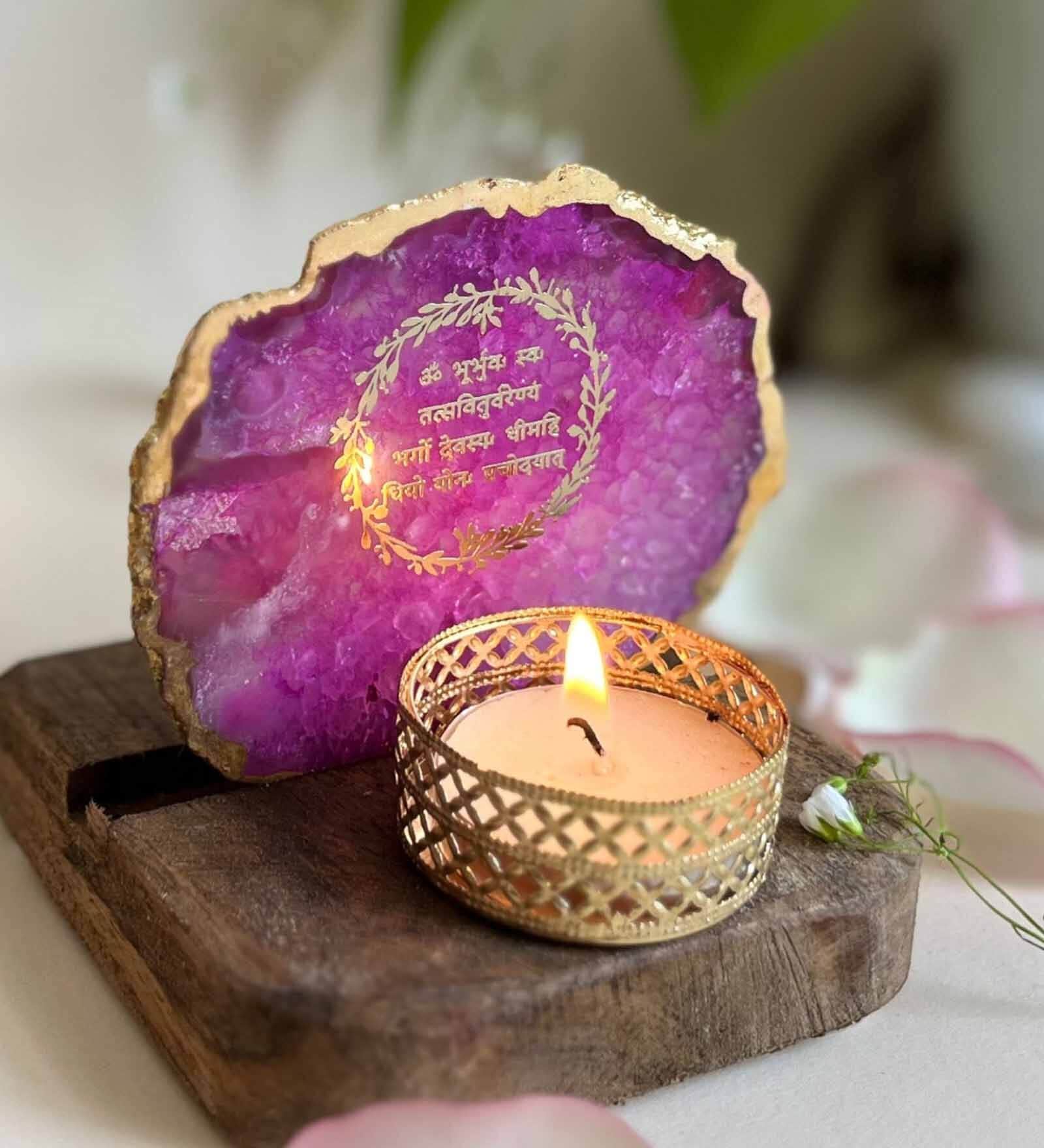 Pink Stone Figurine Tea light Holder