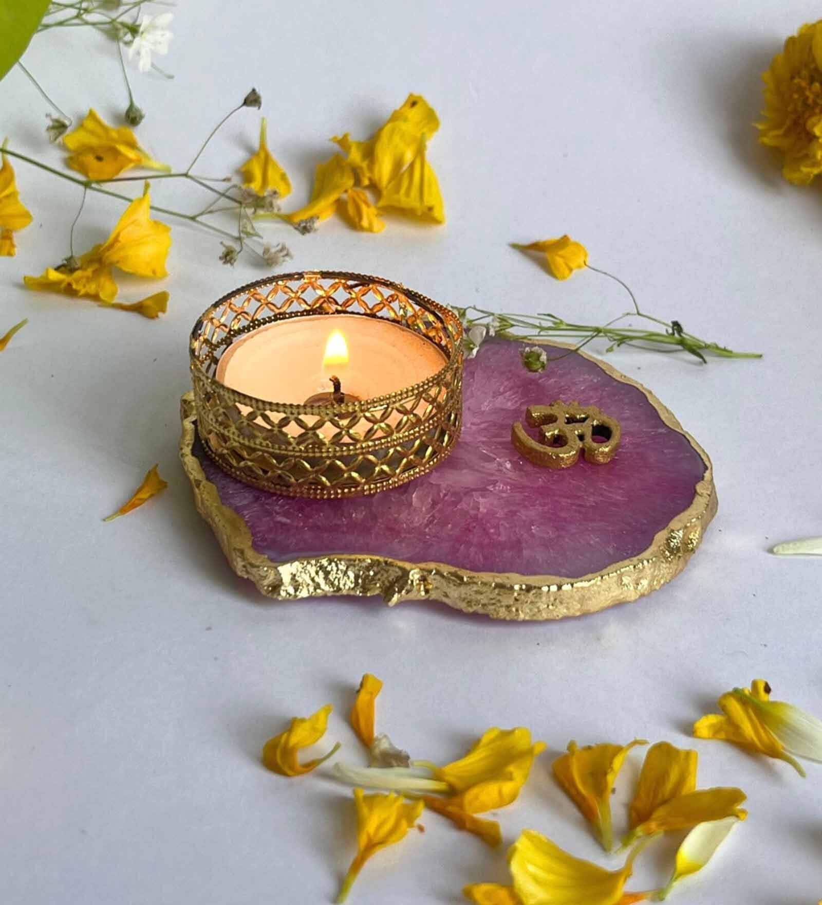 Pink Stone Figurine Tea light Holder