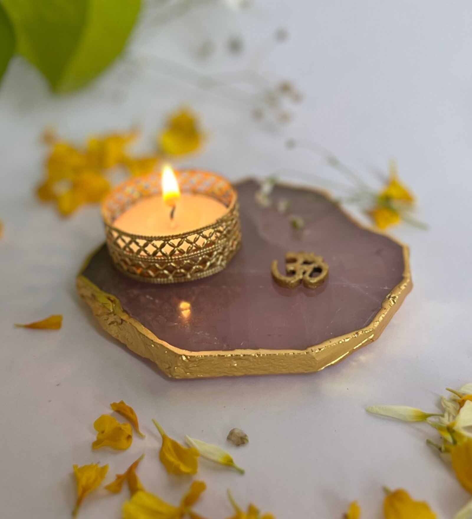 Pink Stone Figurine Tea light Holder