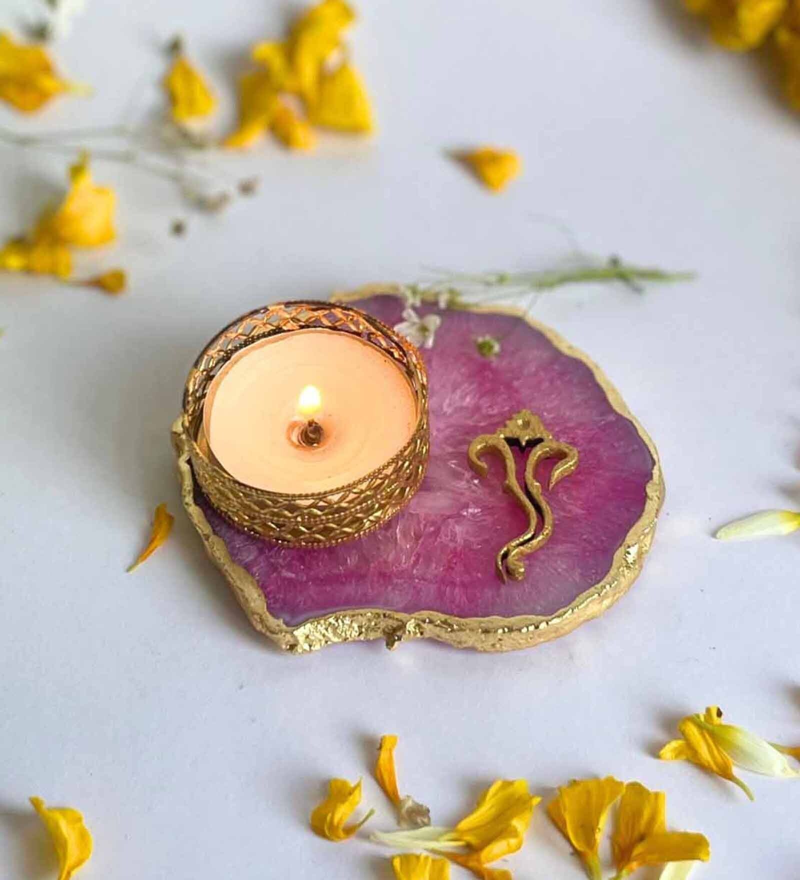 Pink Stone Figurine Tea light Holder