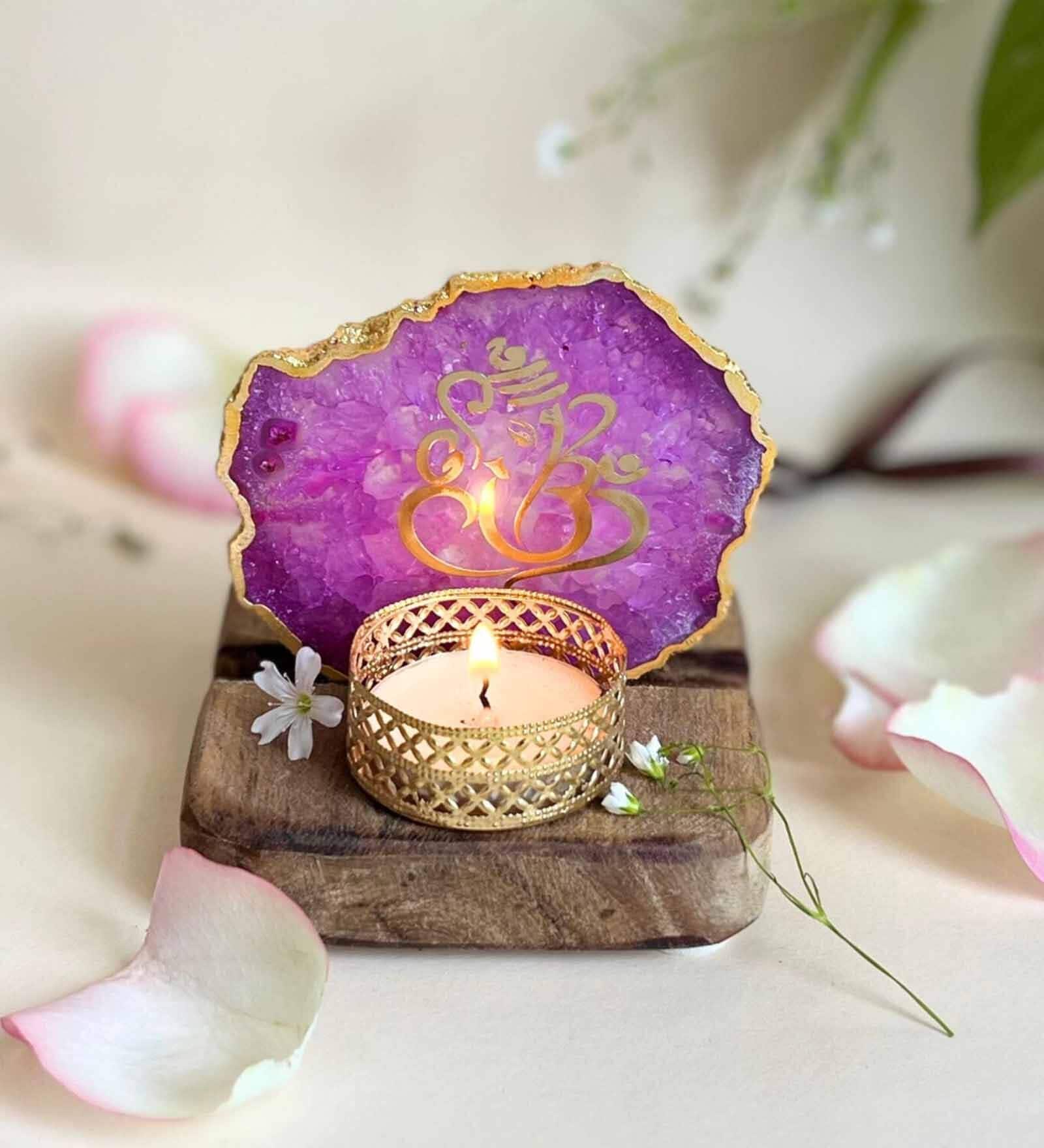 Pink Stone Figurine Tea light Holder